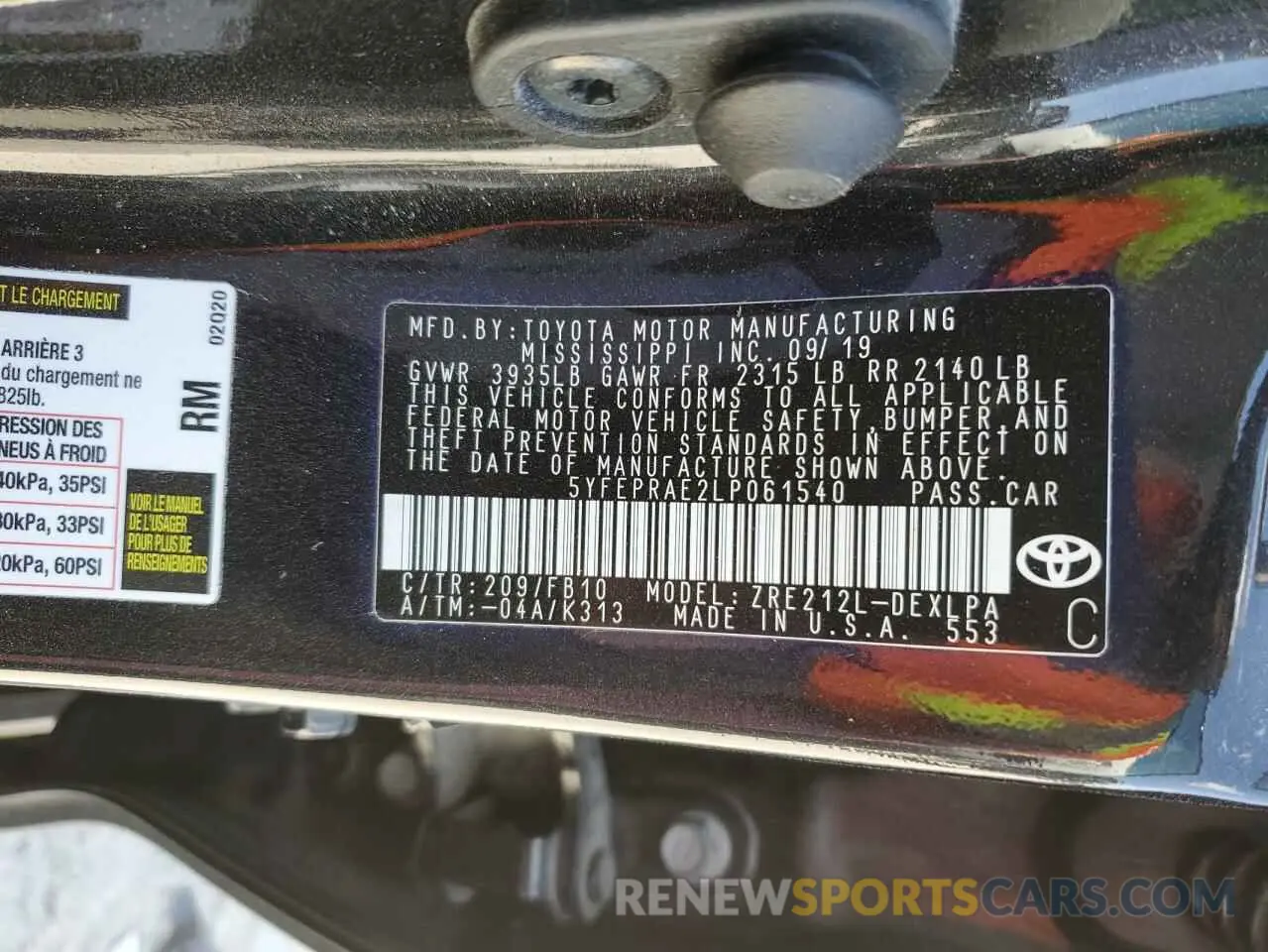 14 Photograph of a damaged car 5YFEPRAE2LP061540 TOYOTA COROLLA 2020