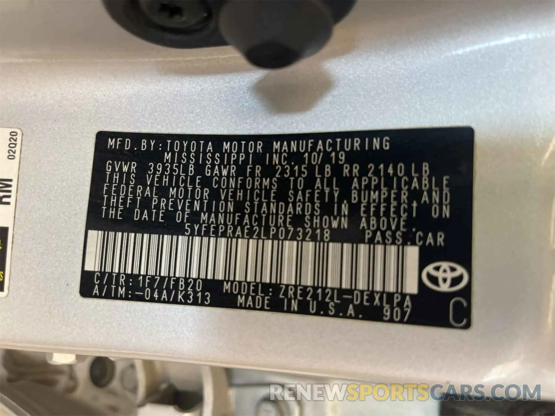 20 Photograph of a damaged car 5YFEPRAE2LP073218 TOYOTA COROLLA 2020