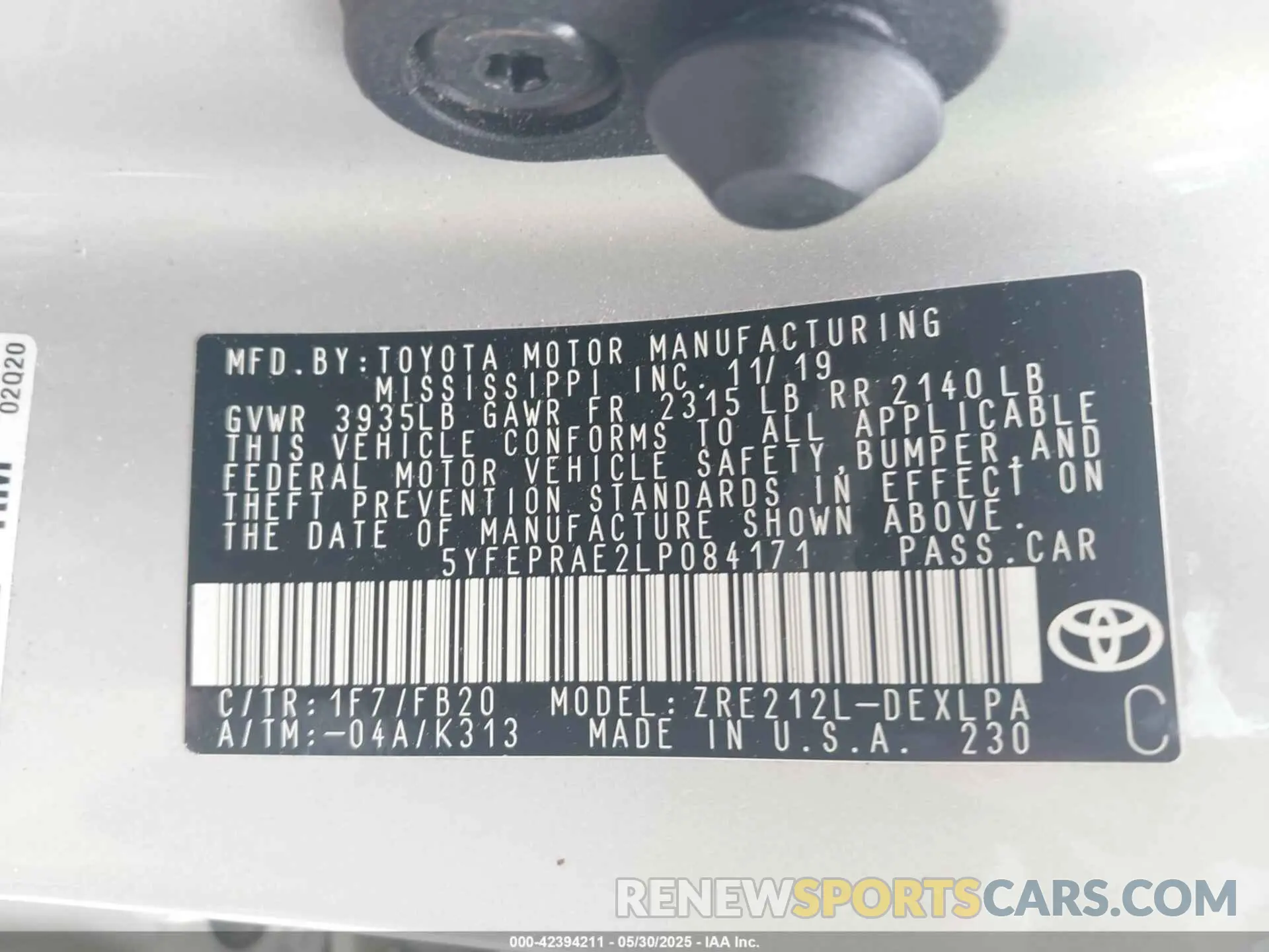 9 Photograph of a damaged car 5YFEPRAE2LP084171 TOYOTA COROLLA 2020