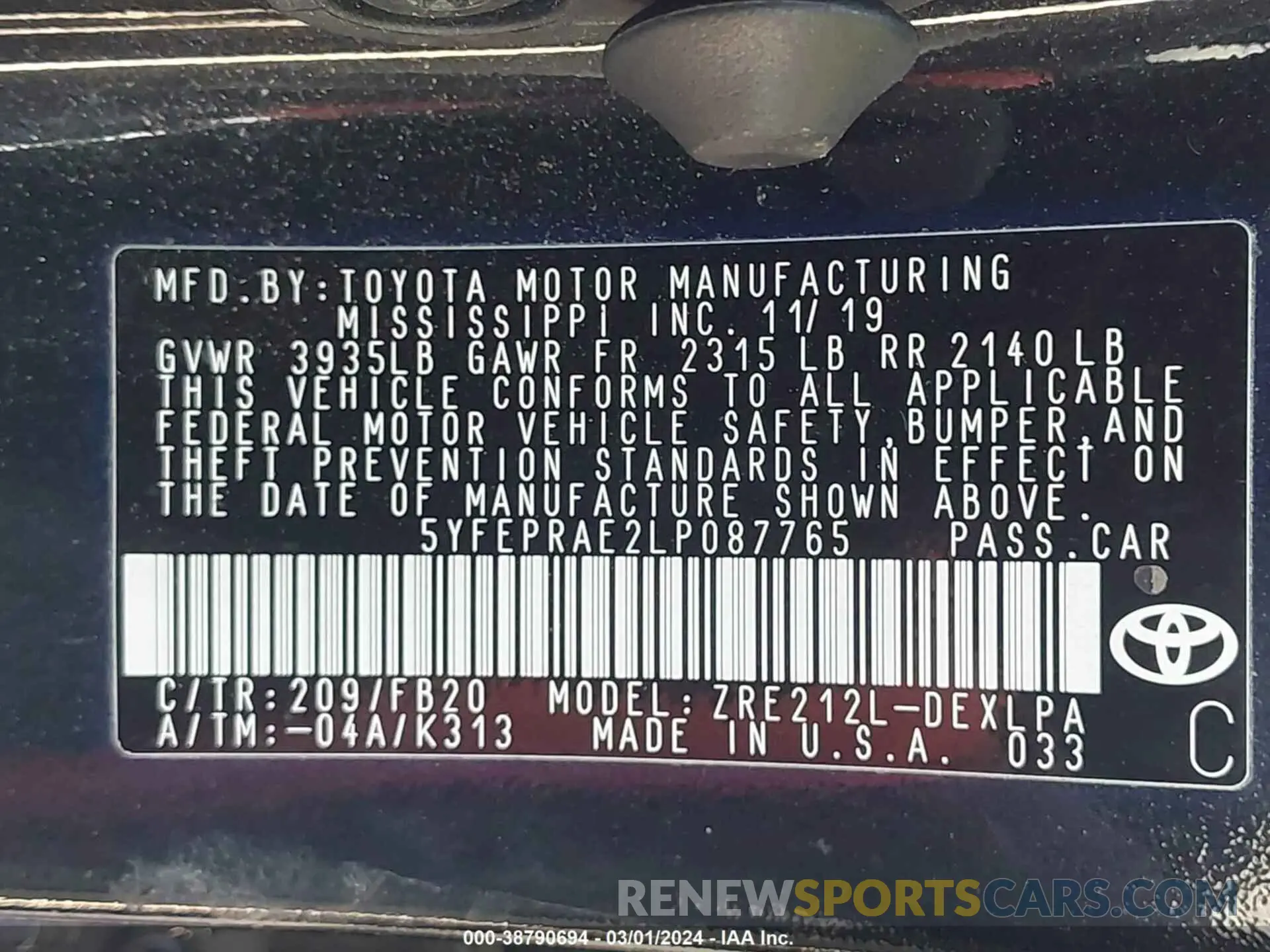 9 Photograph of a damaged car 5YFEPRAE2LP087765 TOYOTA COROLLA 2020