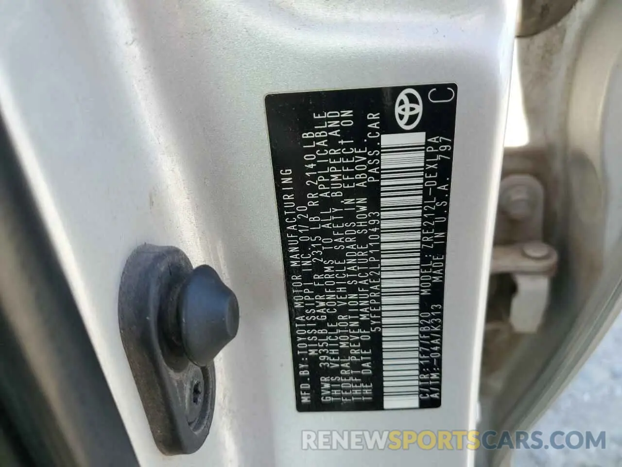 12 Photograph of a damaged car 5YFEPRAE2LP110493 TOYOTA COROLLA 2020
