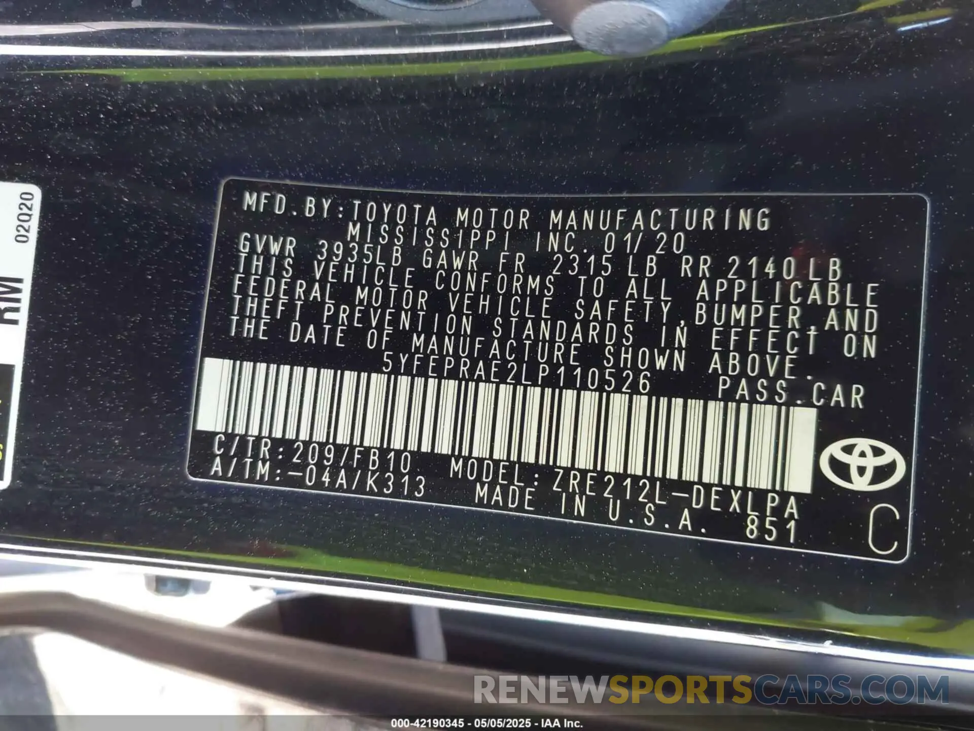 9 Photograph of a damaged car 5YFEPRAE2LP110526 TOYOTA COROLLA 2020