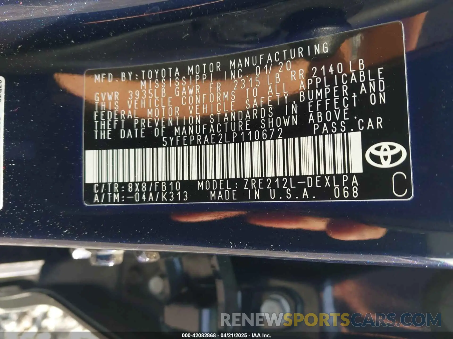 9 Photograph of a damaged car 5YFEPRAE2LP110672 TOYOTA COROLLA 2020