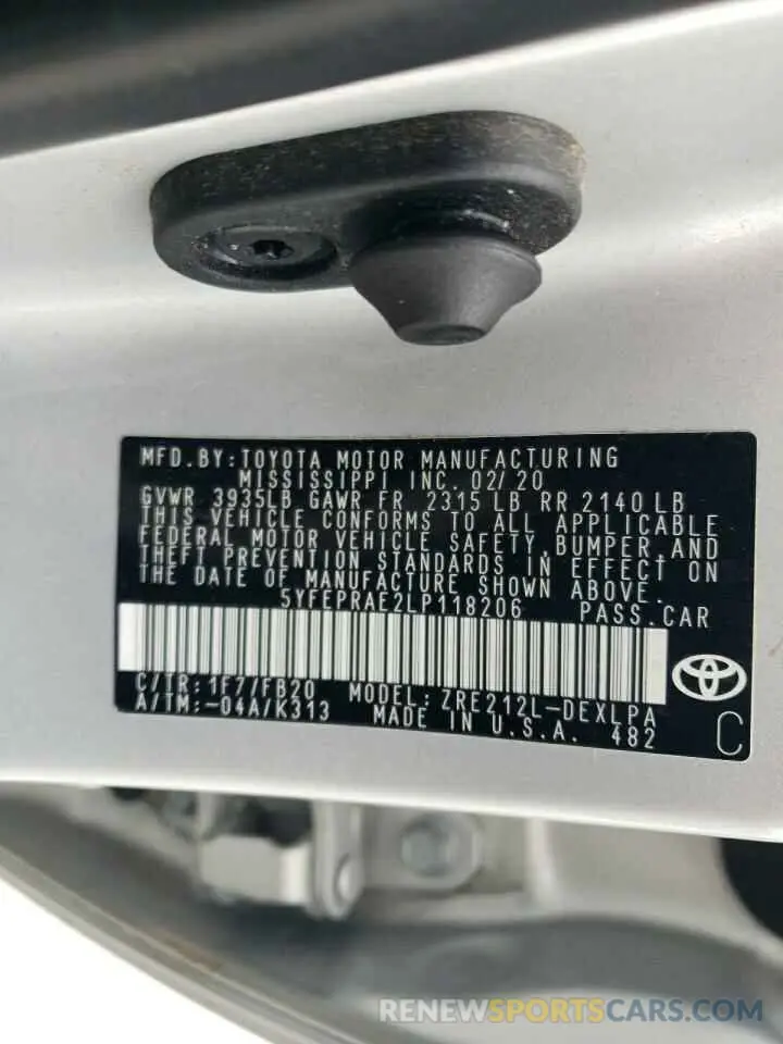 15 Photograph of a damaged car 5YFEPRAE2LP118206 TOYOTA COROLLA 2020