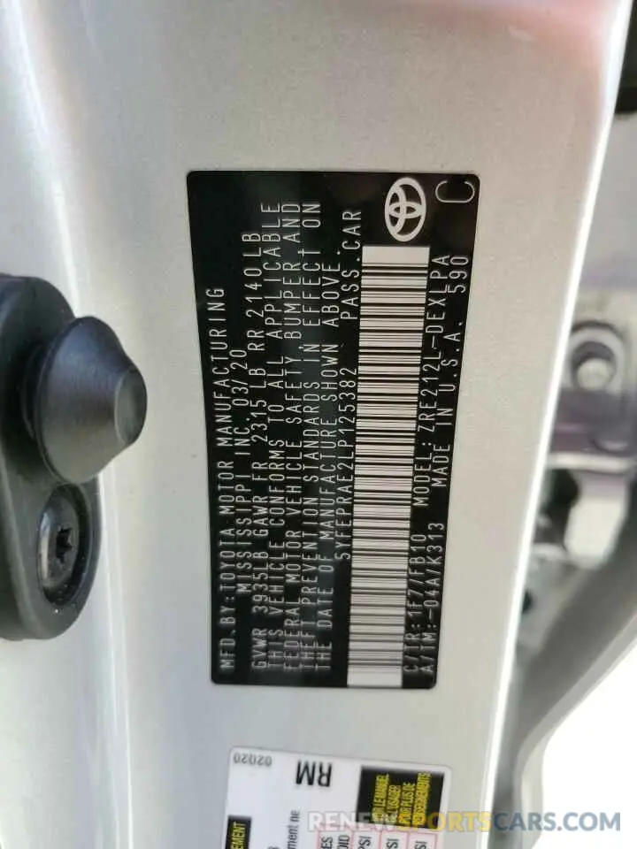 14 Photograph of a damaged car 5YFEPRAE2LP125382 TOYOTA COROLLA 2020