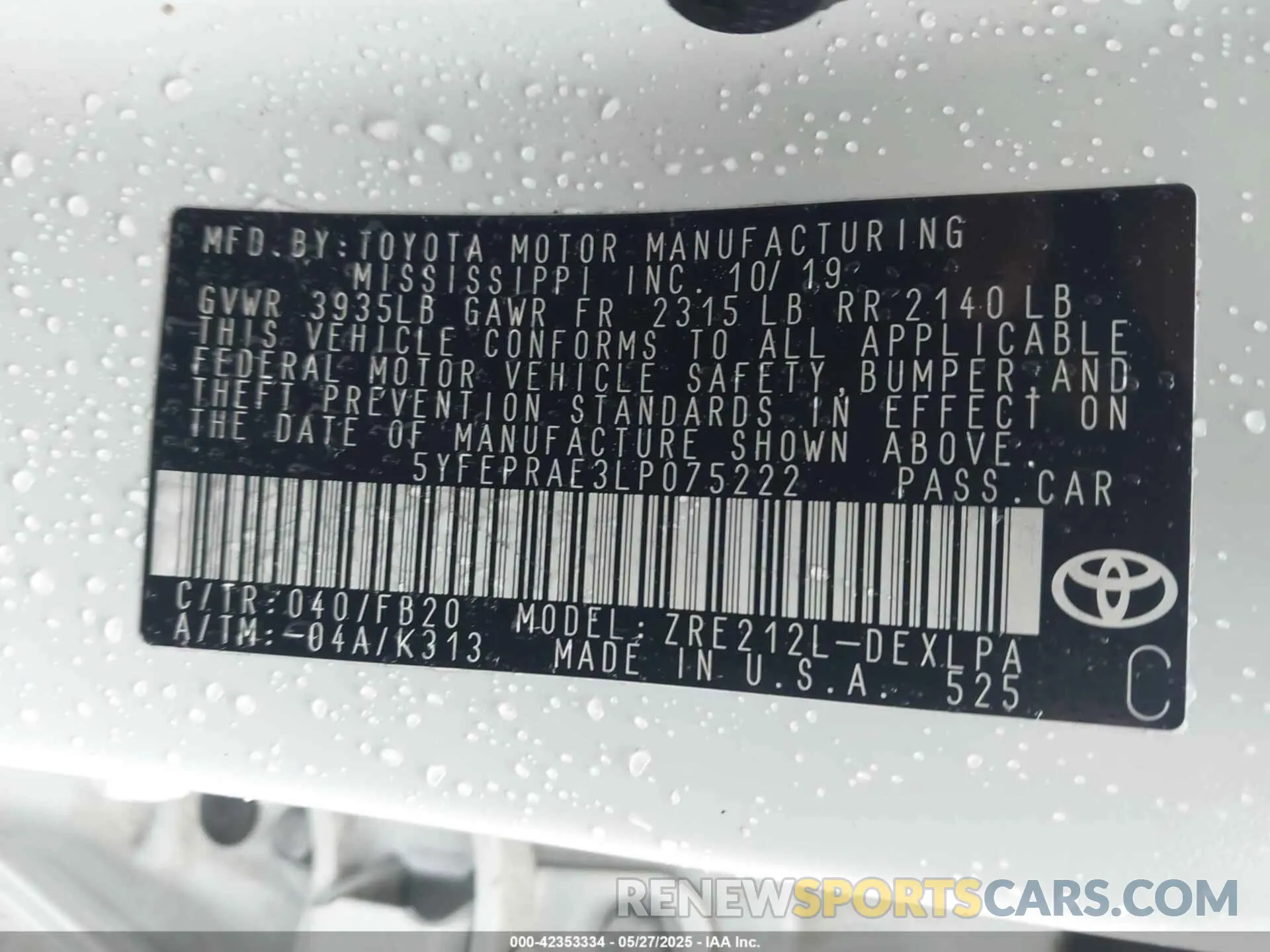 9 Photograph of a damaged car 5YFEPRAE3LP075222 TOYOTA COROLLA 2020