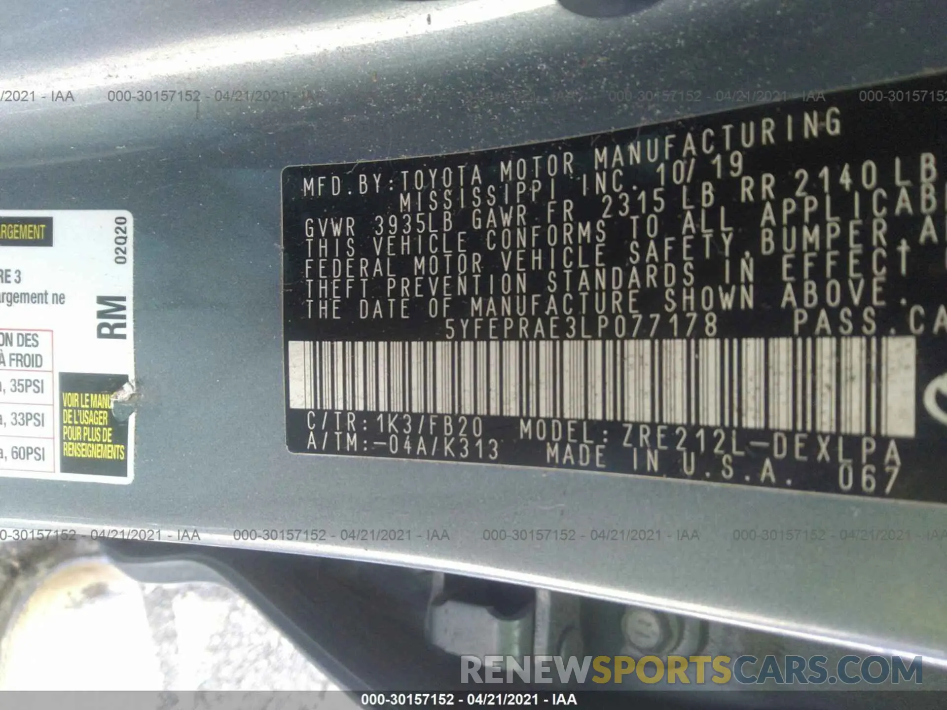 9 Photograph of a damaged car 5YFEPRAE3LP077178 TOYOTA COROLLA 2020
