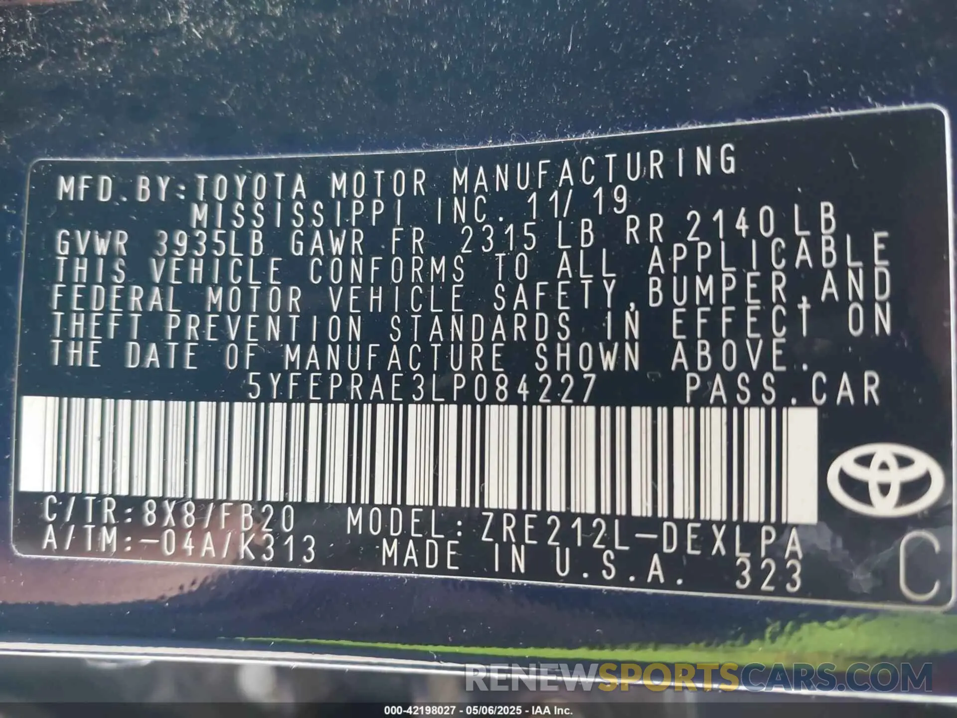9 Photograph of a damaged car 5YFEPRAE3LP084227 TOYOTA COROLLA 2020