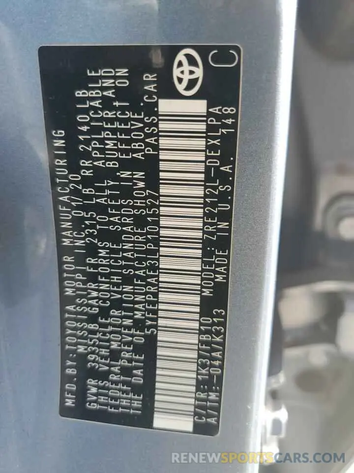 12 Photograph of a damaged car 5YFEPRAE3LP101527 TOYOTA COROLLA 2020