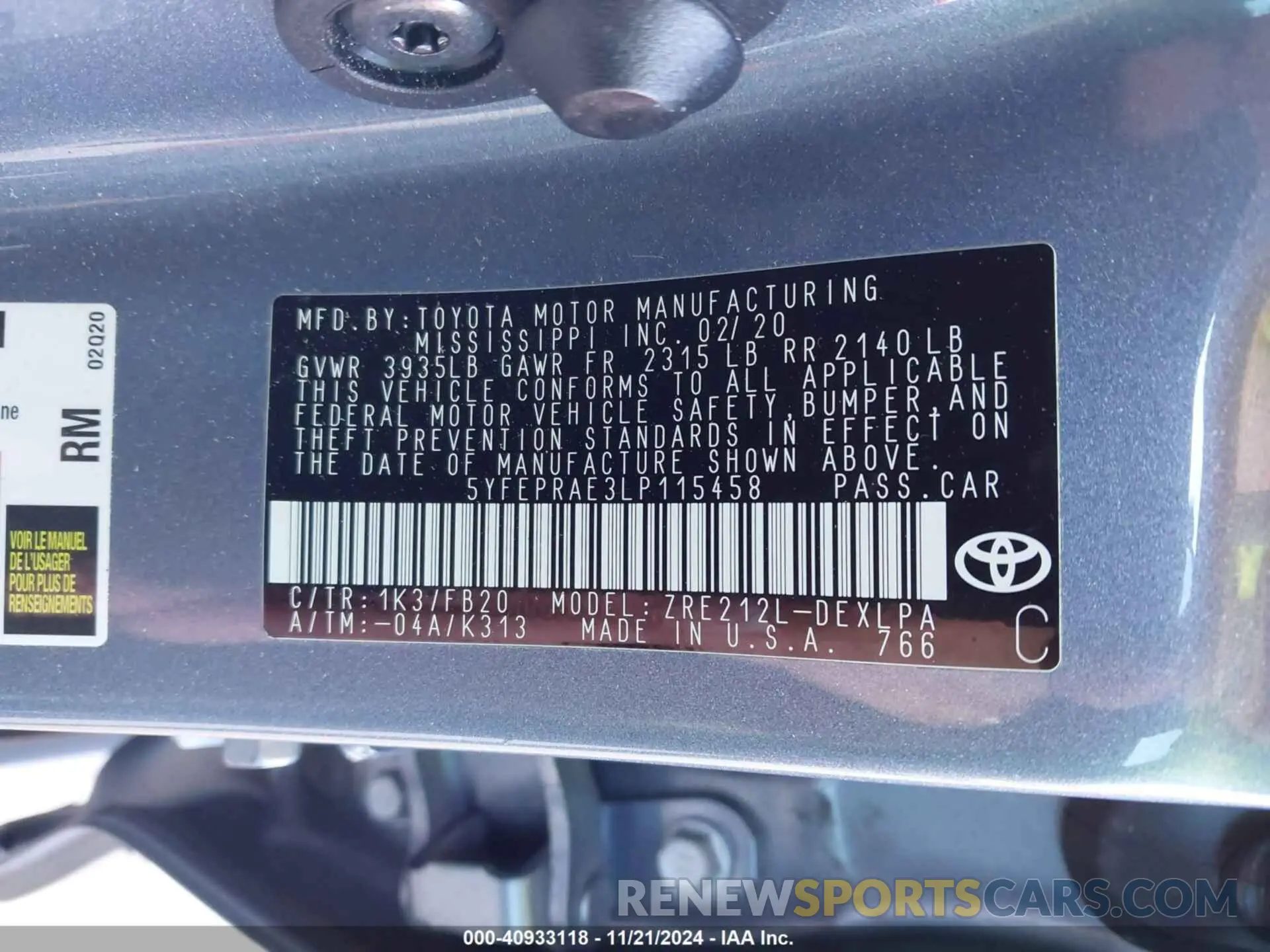 9 Photograph of a damaged car 5YFEPRAE3LP115458 TOYOTA COROLLA 2020