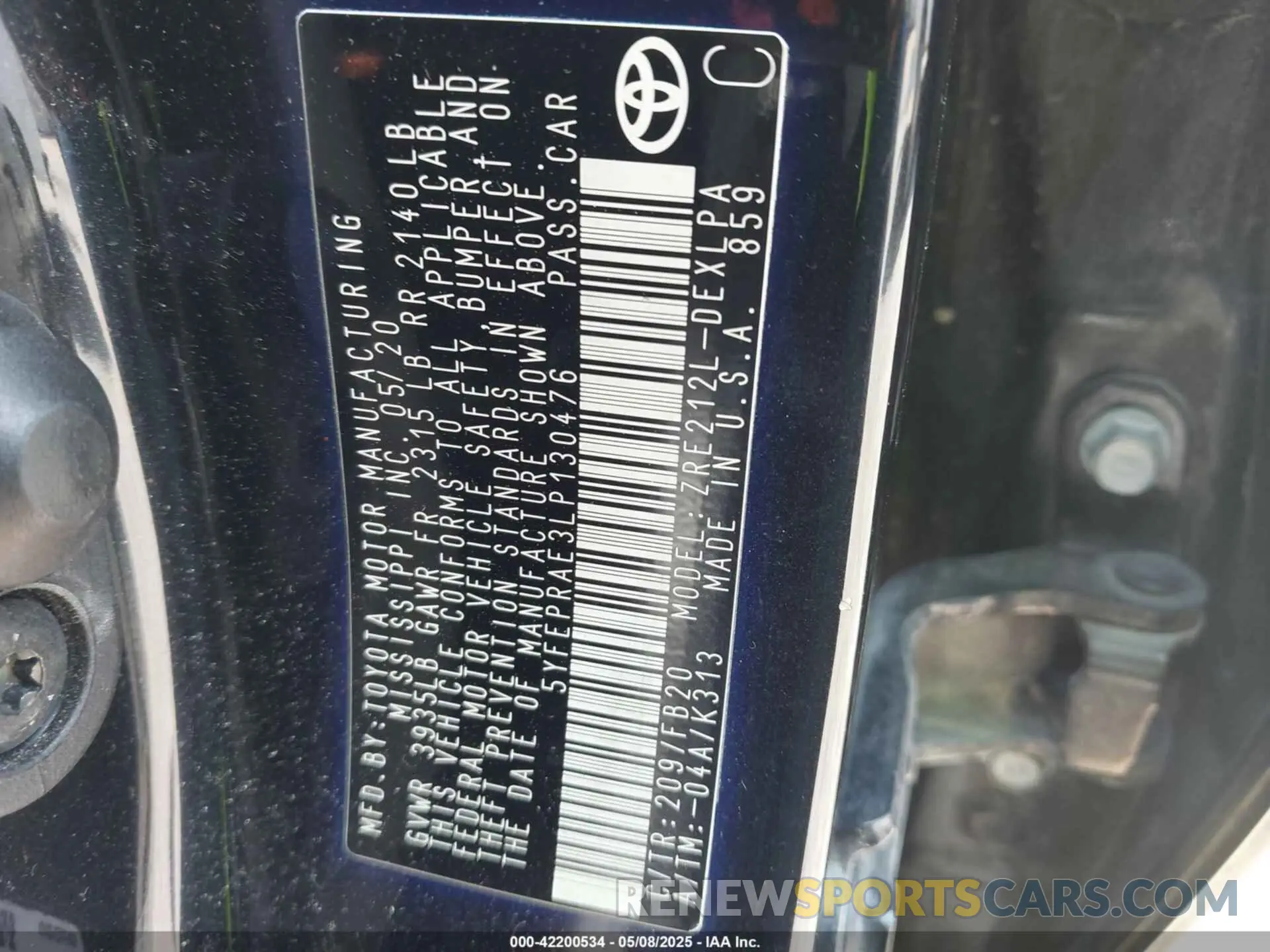 9 Photograph of a damaged car 5YFEPRAE3LP130476 TOYOTA COROLLA 2020