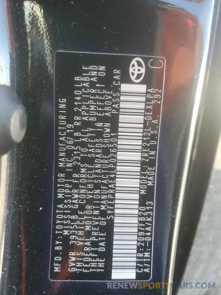 14 Photograph of a damaged car 5YFEPRAE4LP026501 TOYOTA COROLLA 2020