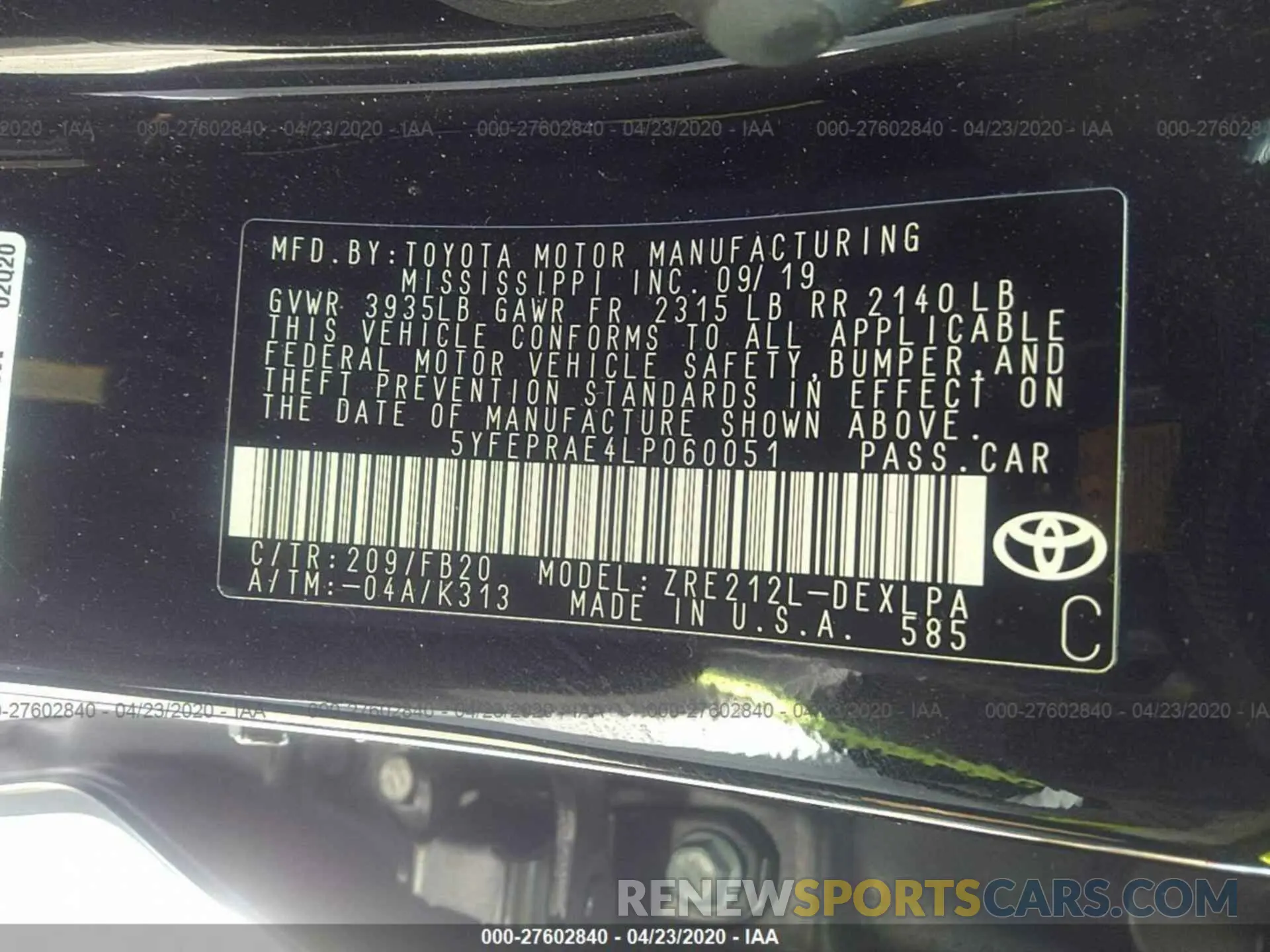 9 Photograph of a damaged car 5YFEPRAE4LP060051 TOYOTA COROLLA 2020