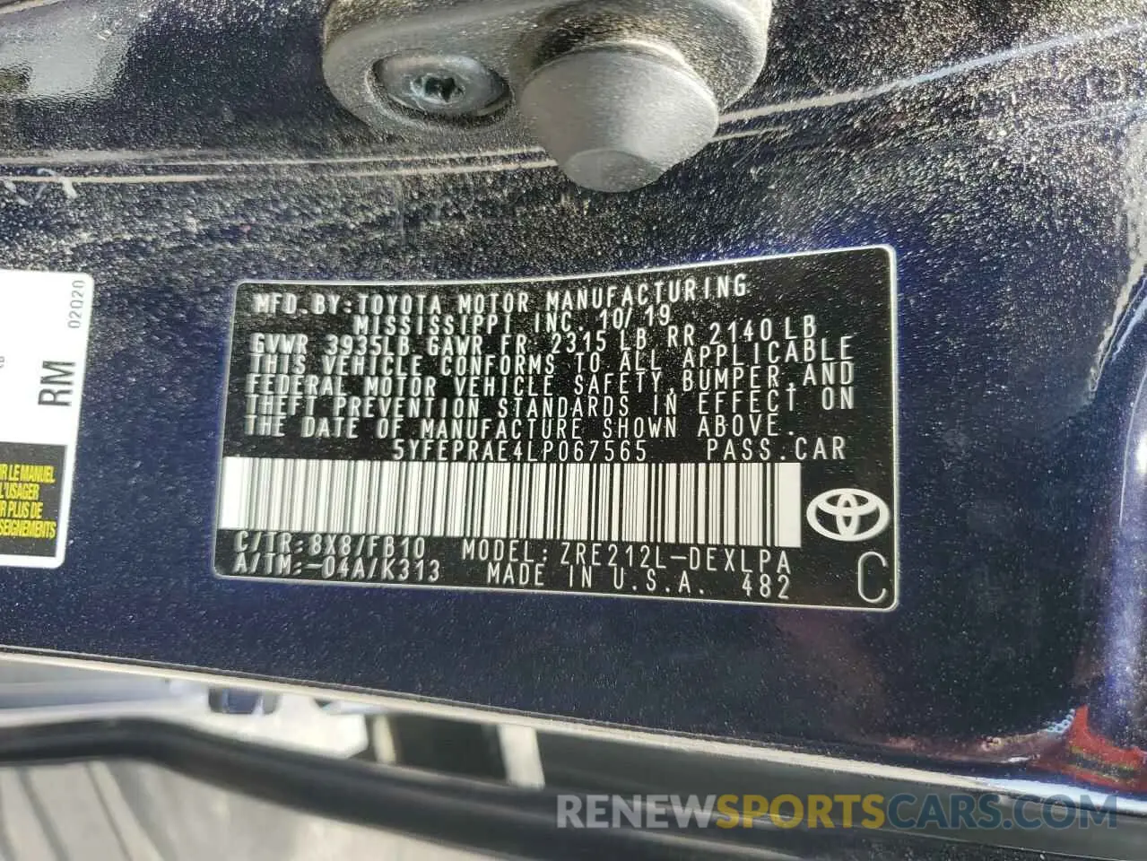 12 Photograph of a damaged car 5YFEPRAE4LP067565 TOYOTA COROLLA 2020