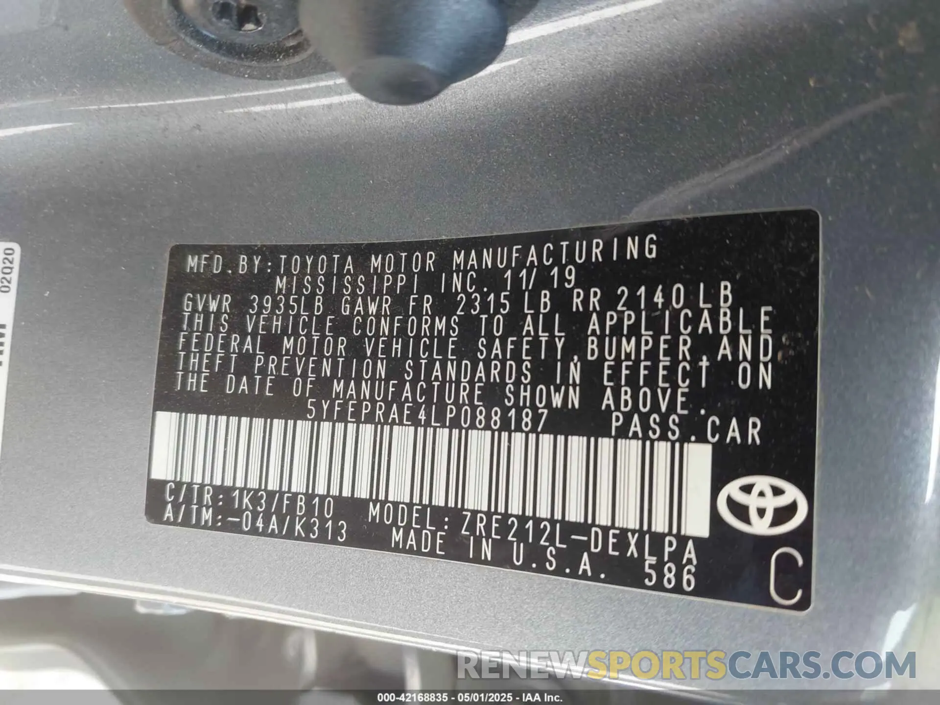 9 Photograph of a damaged car 5YFEPRAE4LP088187 TOYOTA COROLLA 2020