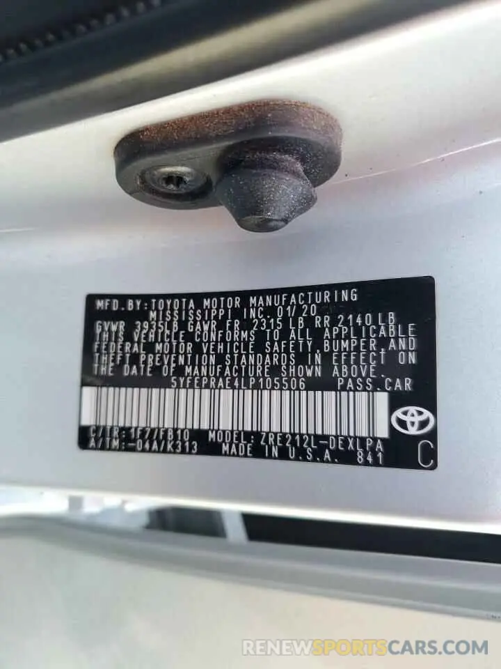 13 Photograph of a damaged car 5YFEPRAE4LP105506 TOYOTA COROLLA 2020