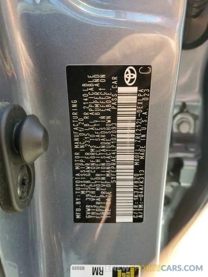 12 Photograph of a damaged car 5YFEPRAE4LP107093 TOYOTA COROLLA 2020