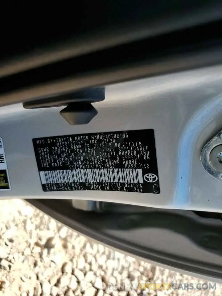 13 Photograph of a damaged car 5YFEPRAE4LP121852 TOYOTA COROLLA 2020