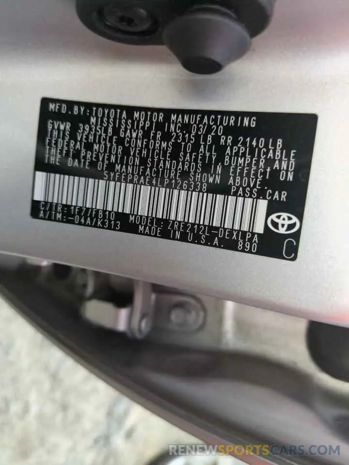 12 Photograph of a damaged car 5YFEPRAE4LP126338 TOYOTA COROLLA 2020