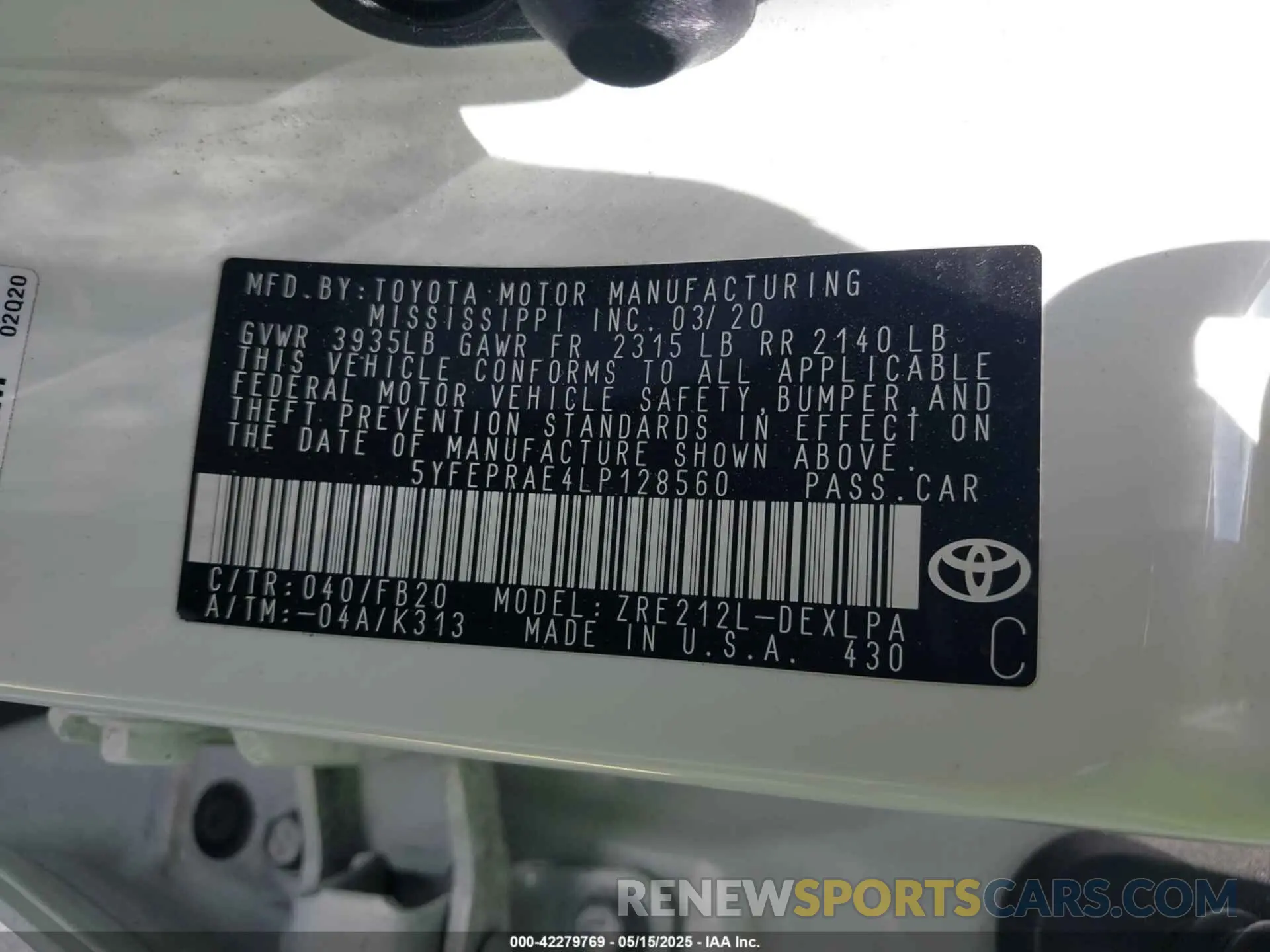 9 Photograph of a damaged car 5YFEPRAE4LP128560 TOYOTA COROLLA 2020