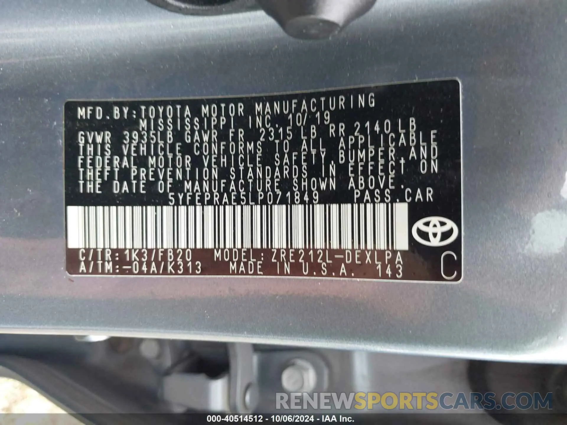 9 Photograph of a damaged car 5YFEPRAE5LP071849 TOYOTA COROLLA 2020