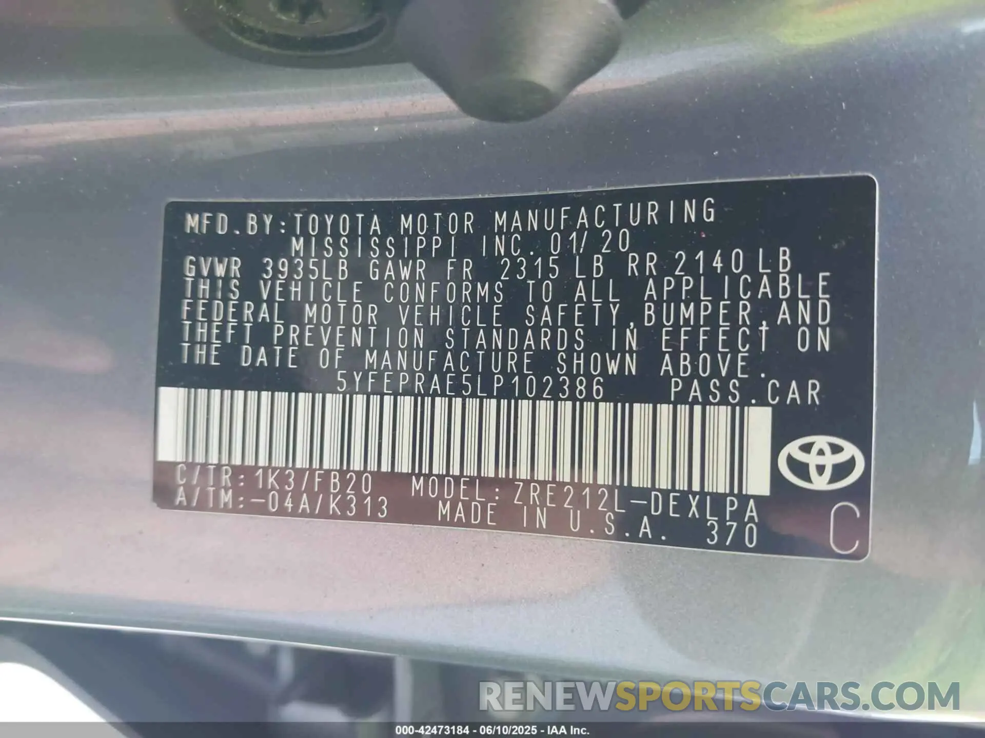 9 Photograph of a damaged car 5YFEPRAE5LP102386 TOYOTA COROLLA 2020