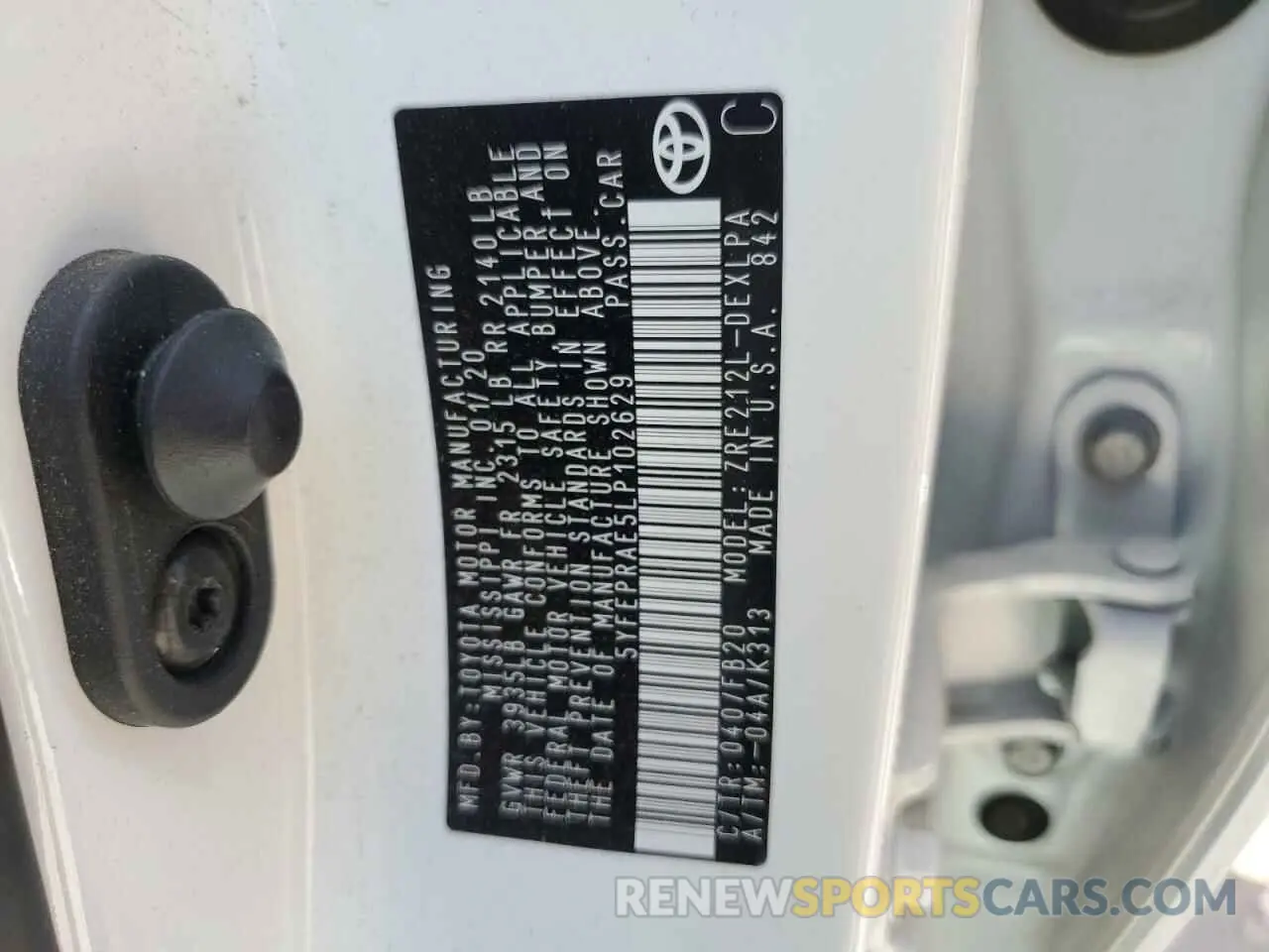 12 Photograph of a damaged car 5YFEPRAE5LP102629 TOYOTA COROLLA 2020