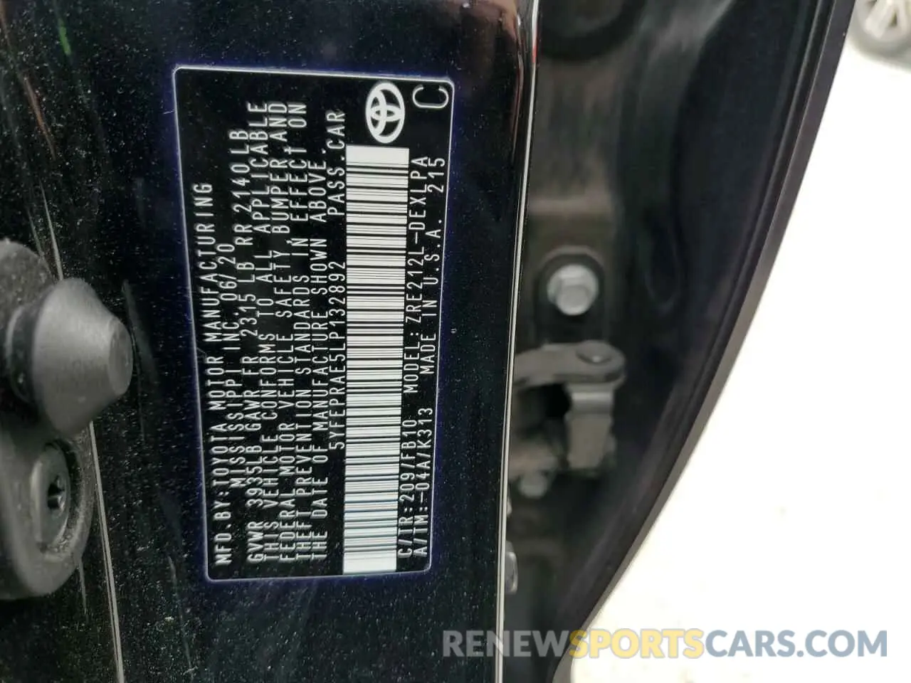 13 Photograph of a damaged car 5YFEPRAE5LP132892 TOYOTA COROLLA 2020