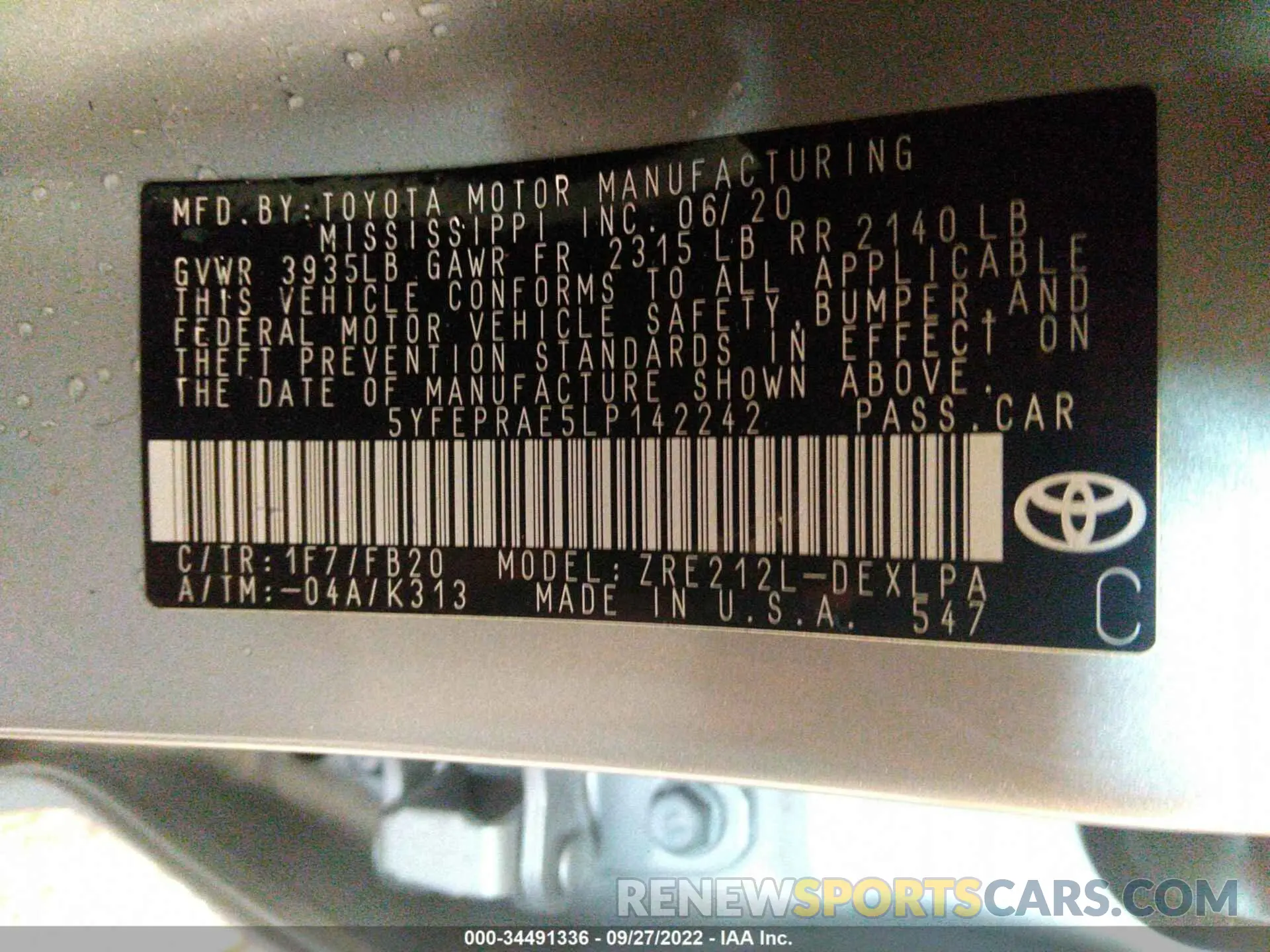 9 Photograph of a damaged car 5YFEPRAE5LP142242 TOYOTA COROLLA 2020