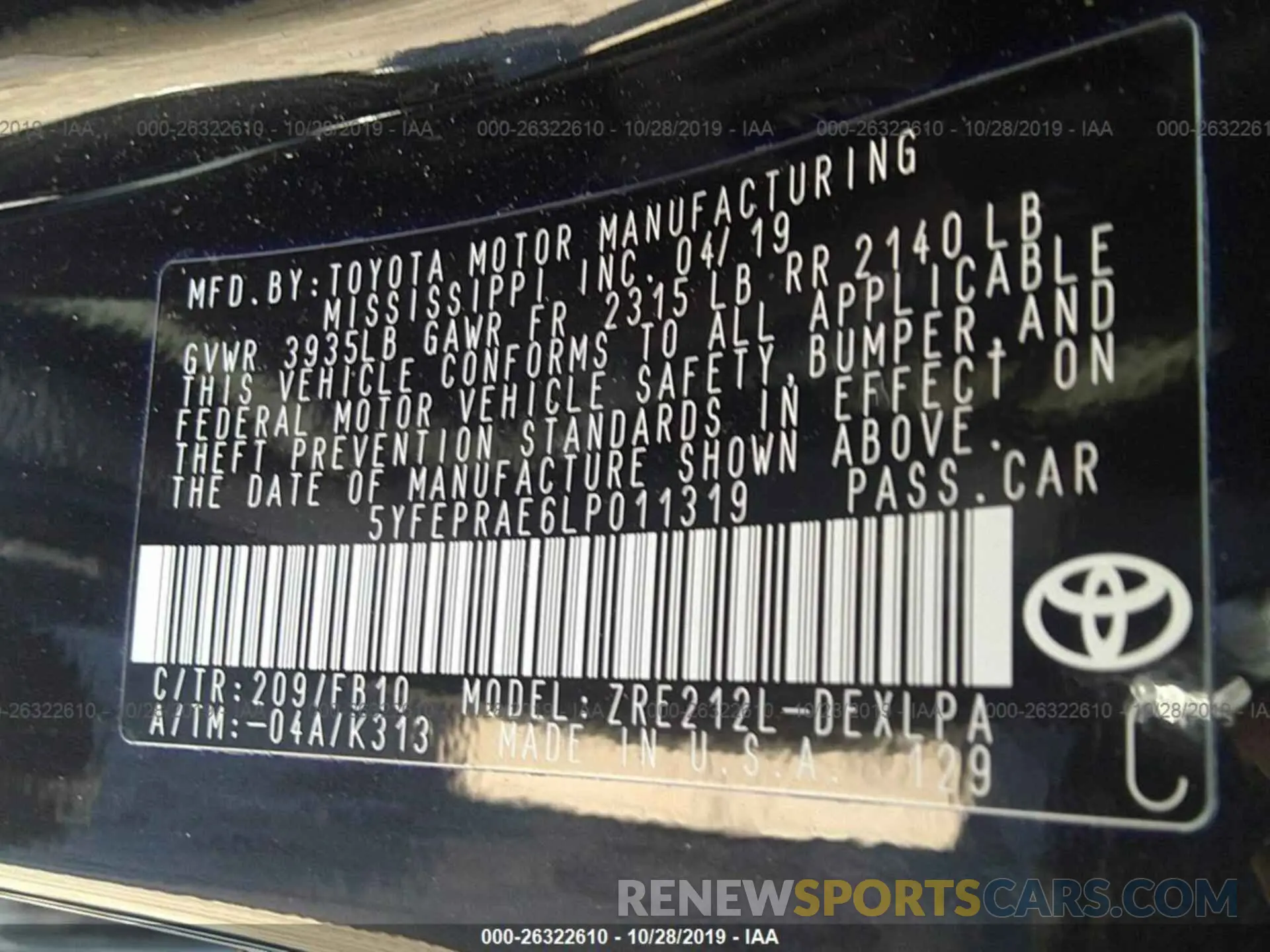 9 Photograph of a damaged car 5YFEPRAE6LP011319 TOYOTA COROLLA 2020