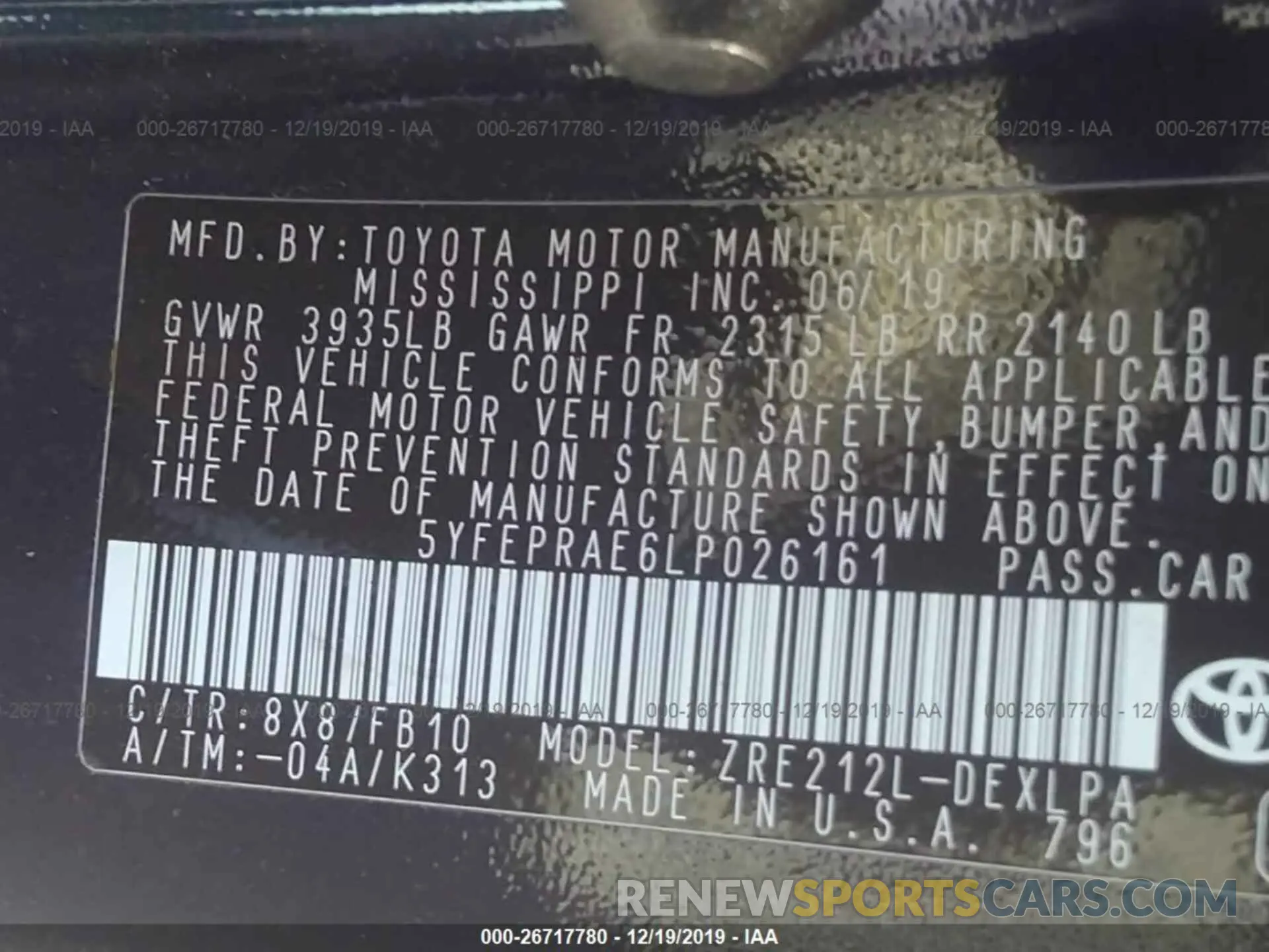 9 Photograph of a damaged car 5YFEPRAE6LP026161 TOYOTA COROLLA 2020