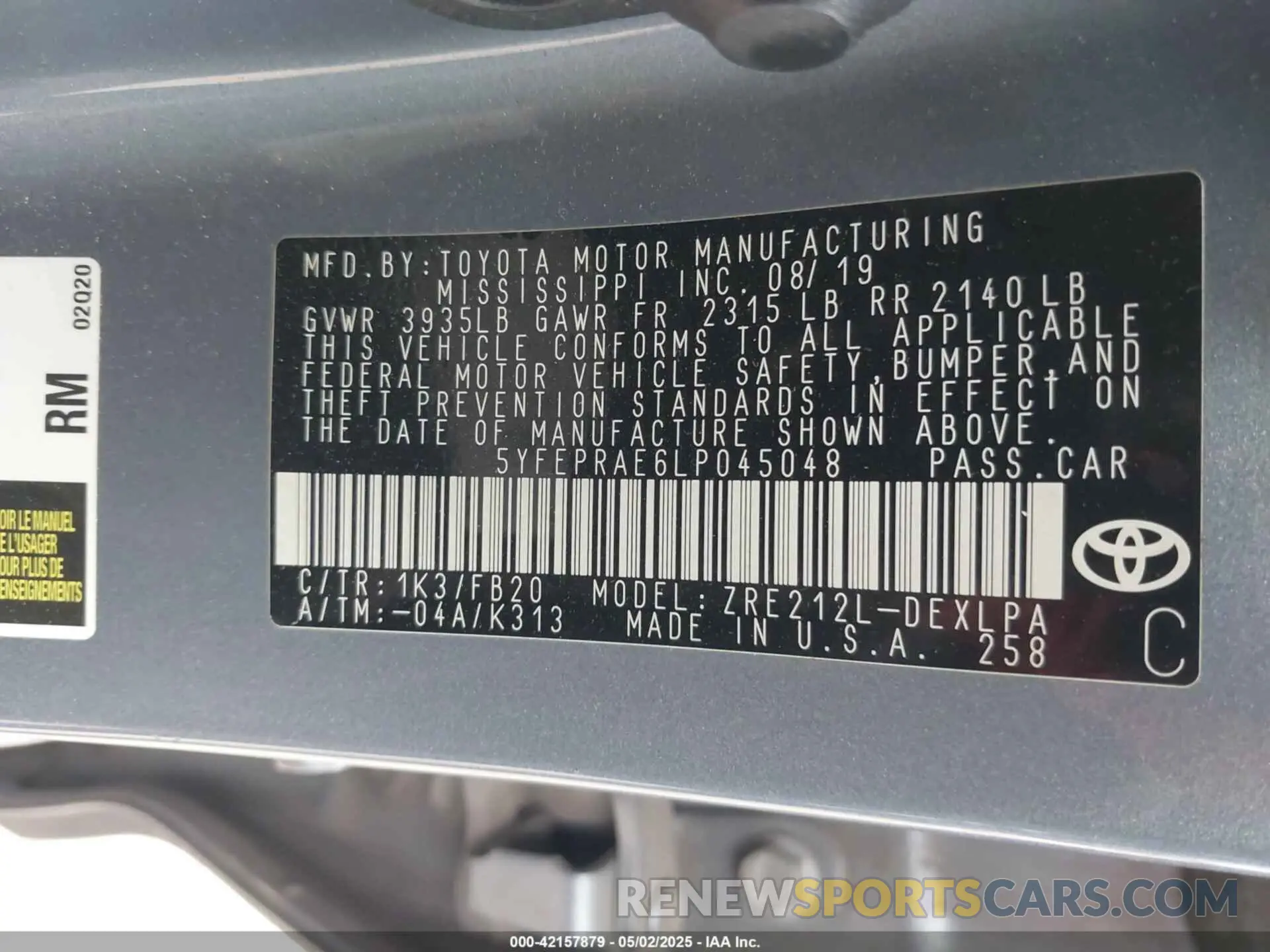 9 Photograph of a damaged car 5YFEPRAE6LP045048 TOYOTA COROLLA 2020
