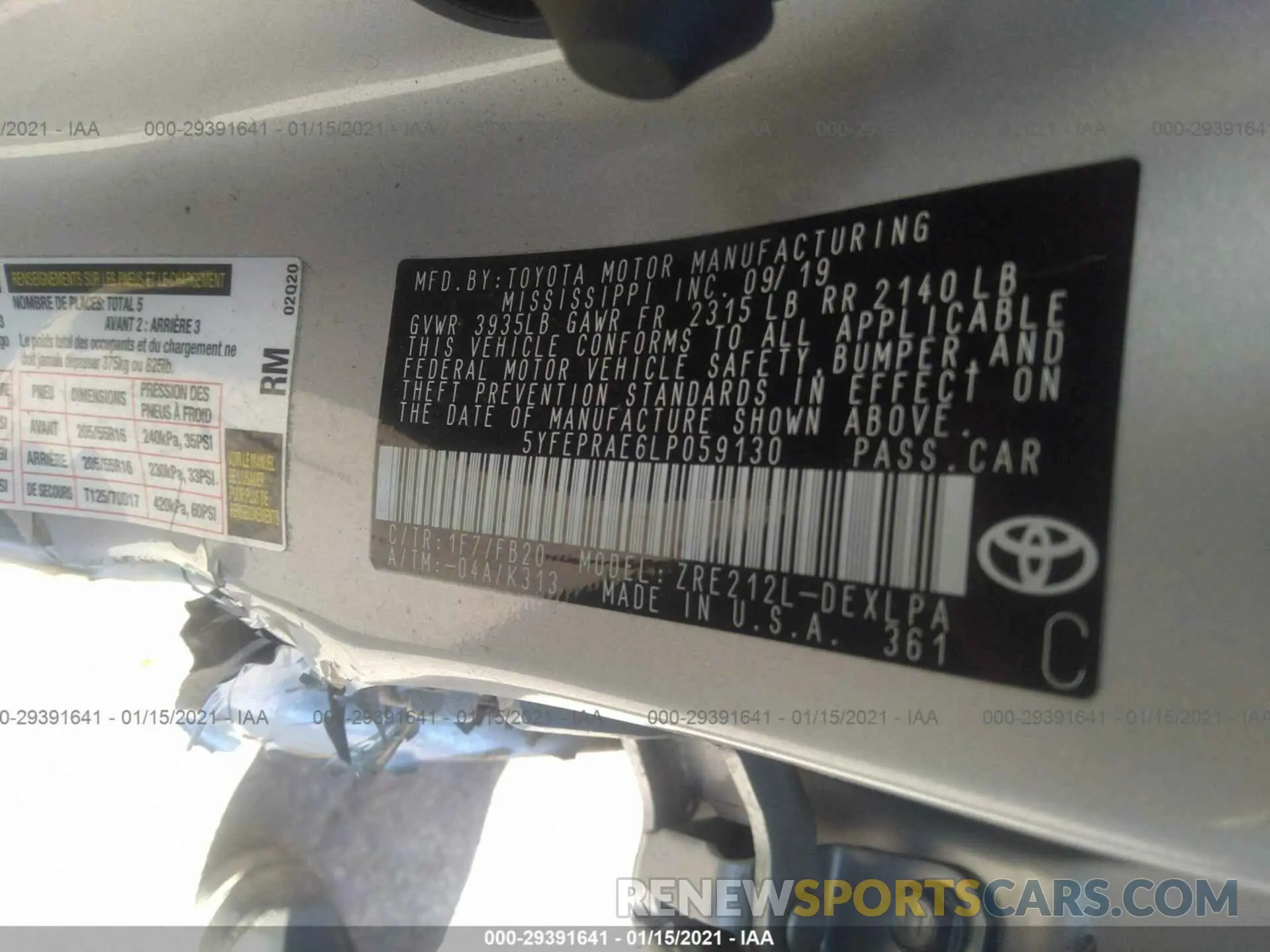 9 Photograph of a damaged car 5YFEPRAE6LP059130 TOYOTA COROLLA 2020