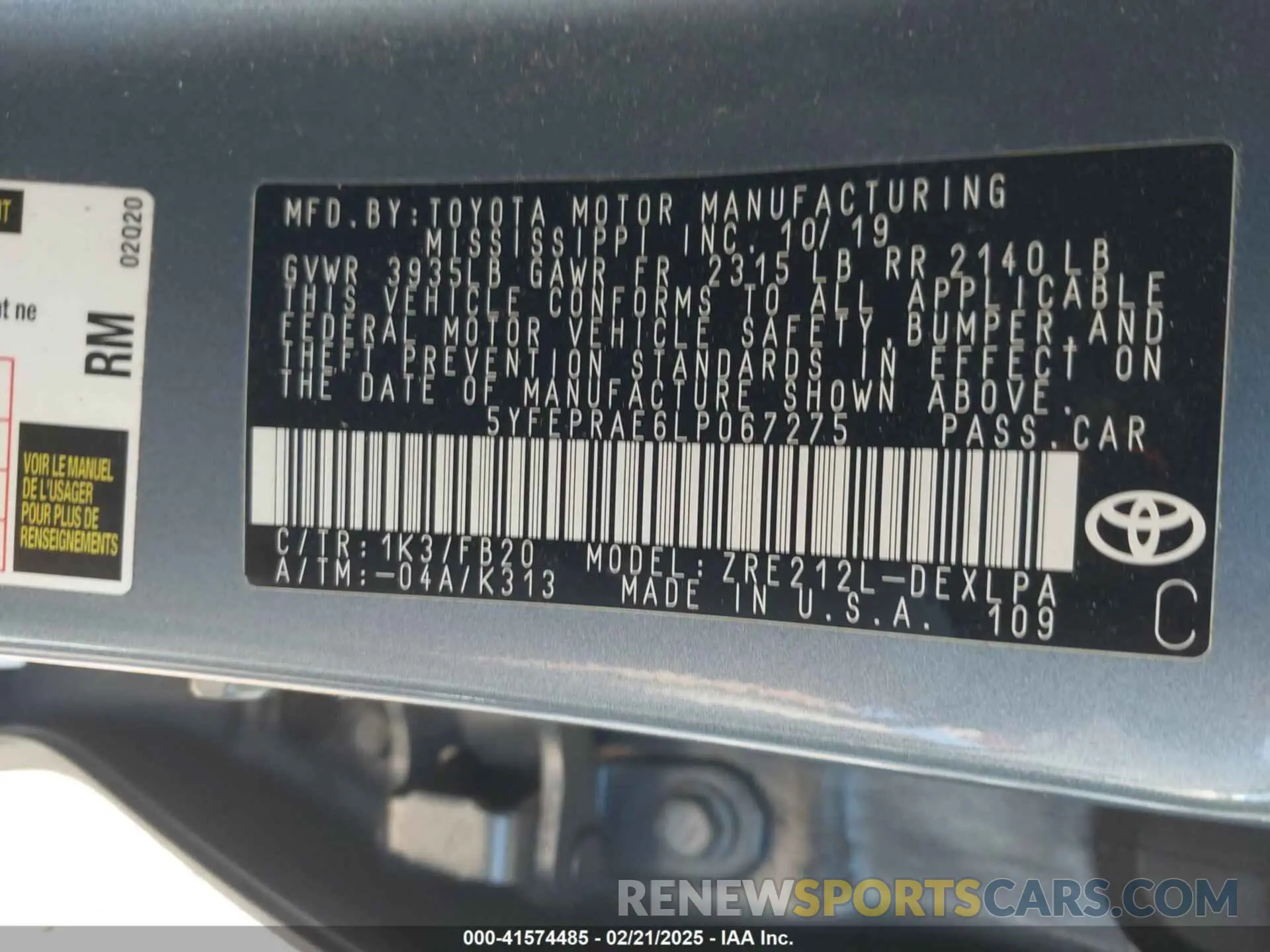 9 Photograph of a damaged car 5YFEPRAE6LP067275 TOYOTA COROLLA 2020