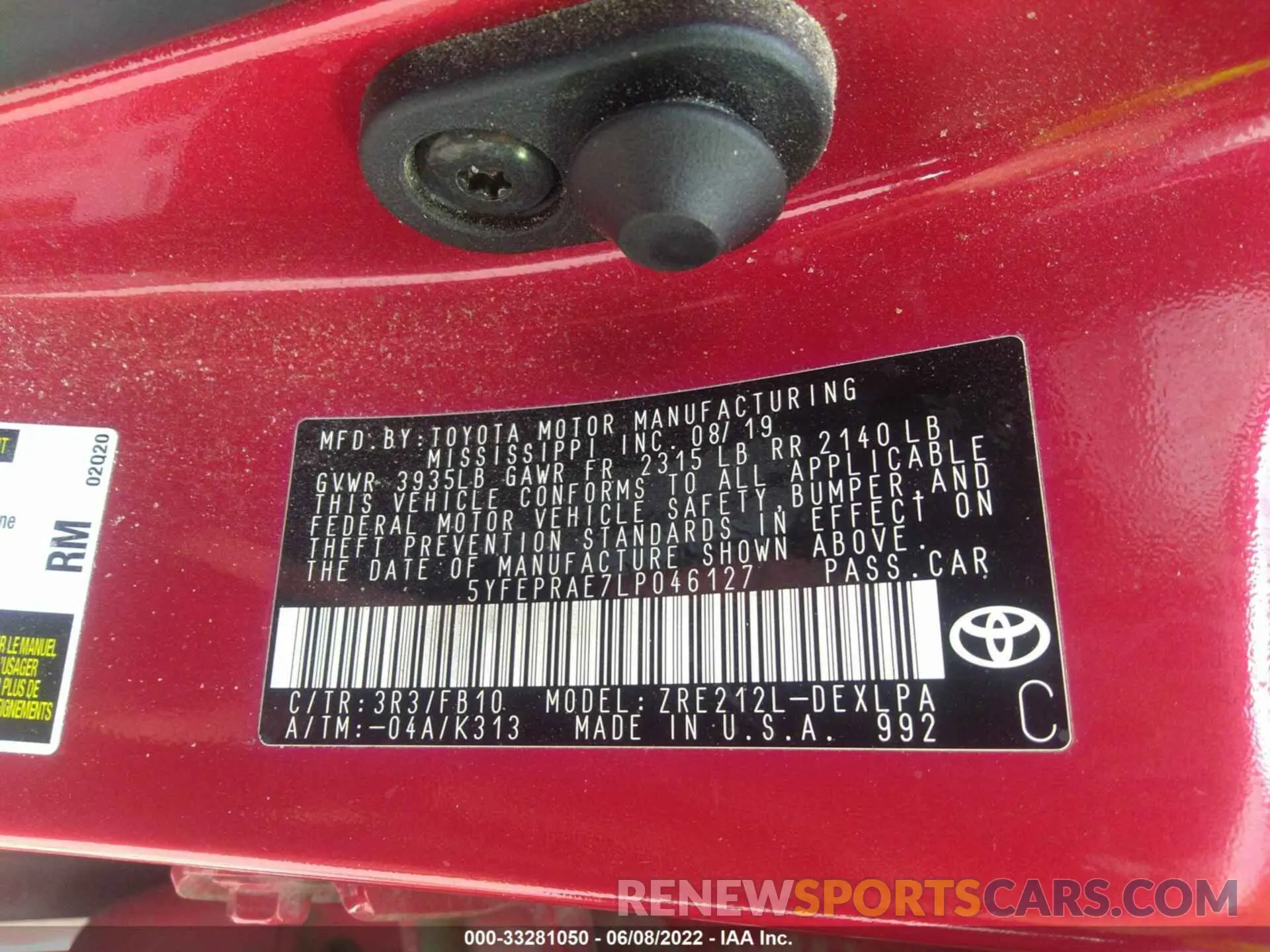 9 Photograph of a damaged car 5YFEPRAE7LP046127 TOYOTA COROLLA 2020