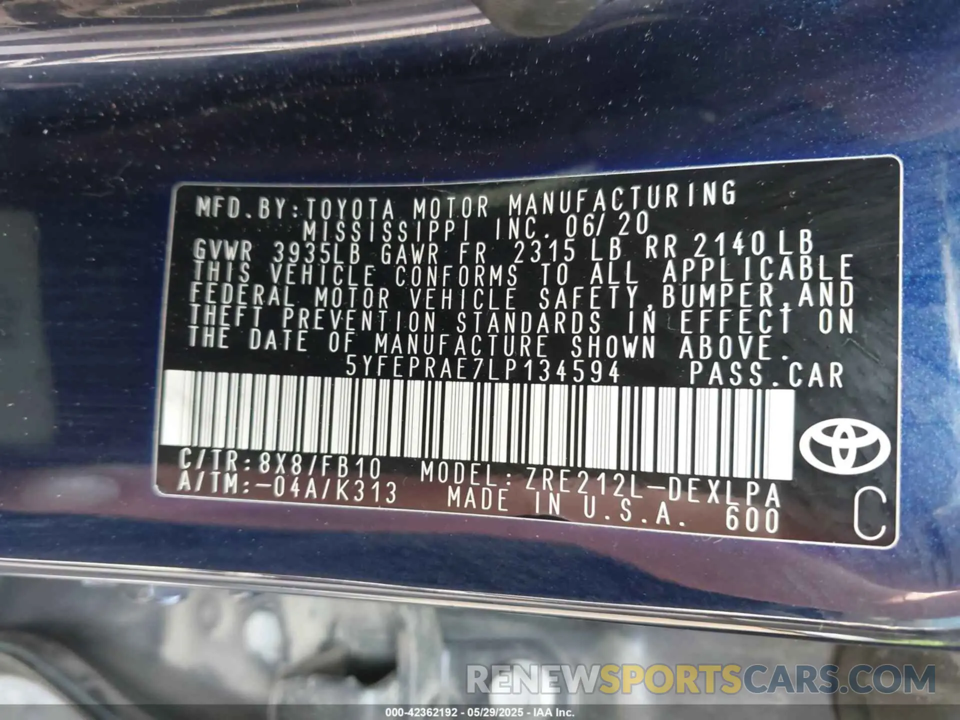 9 Photograph of a damaged car 5YFEPRAE7LP134594 TOYOTA COROLLA 2020