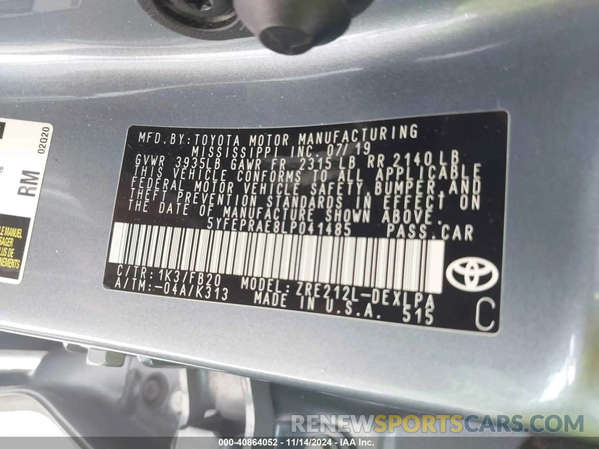 9 Photograph of a damaged car 5YFEPRAE8LP041485 TOYOTA COROLLA 2020