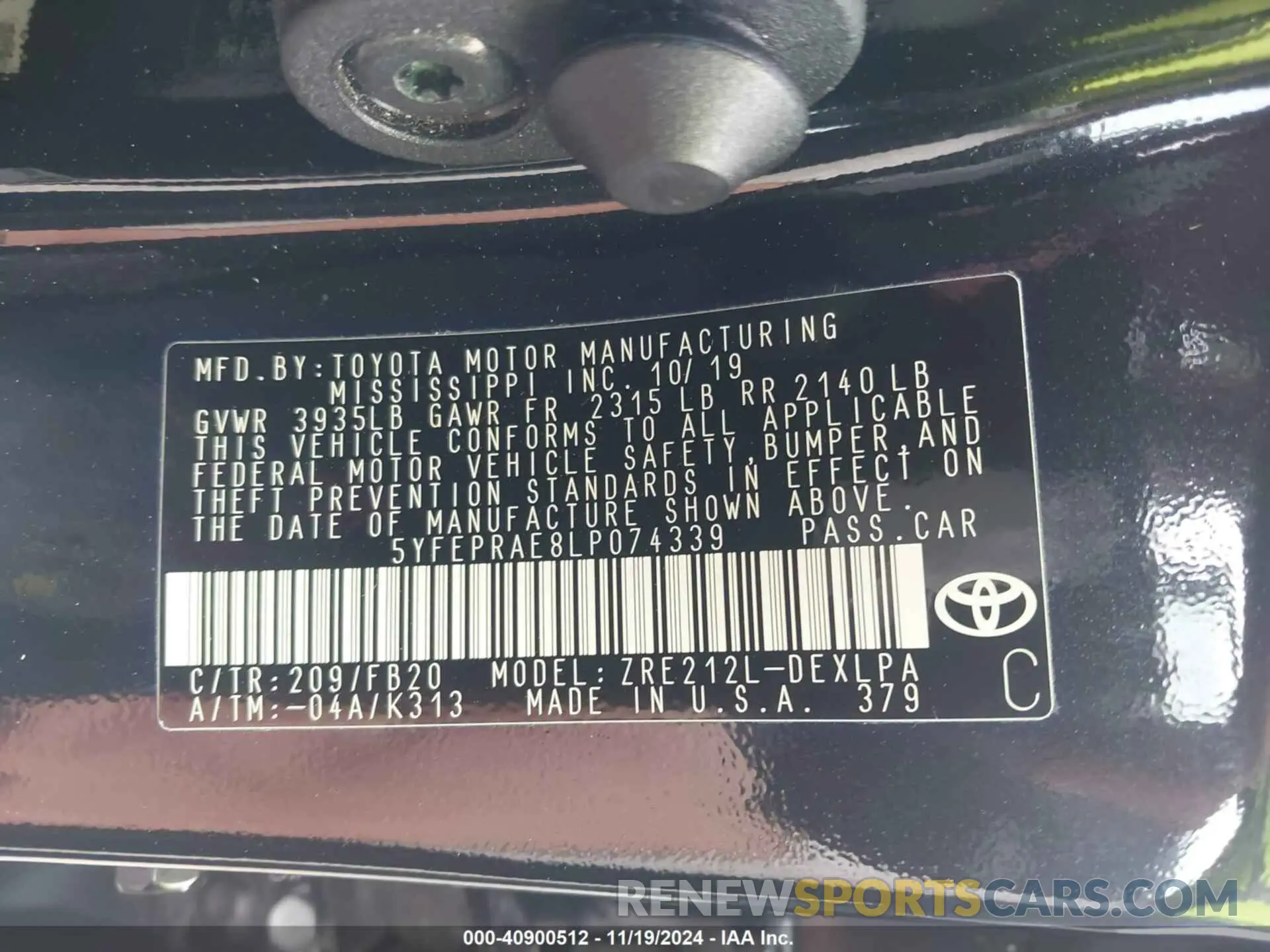 9 Photograph of a damaged car 5YFEPRAE8LP074339 TOYOTA COROLLA 2020