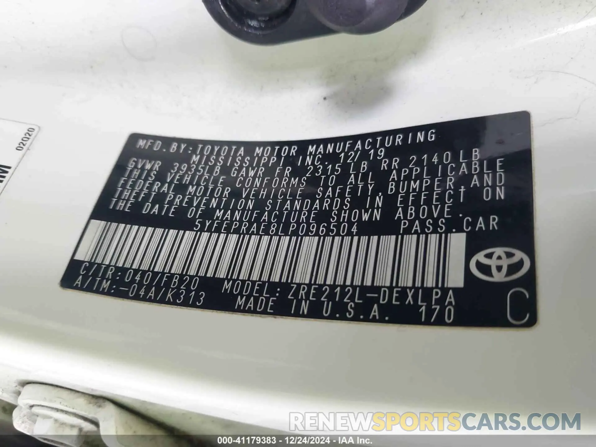 9 Photograph of a damaged car 5YFEPRAE8LP096504 TOYOTA COROLLA 2020