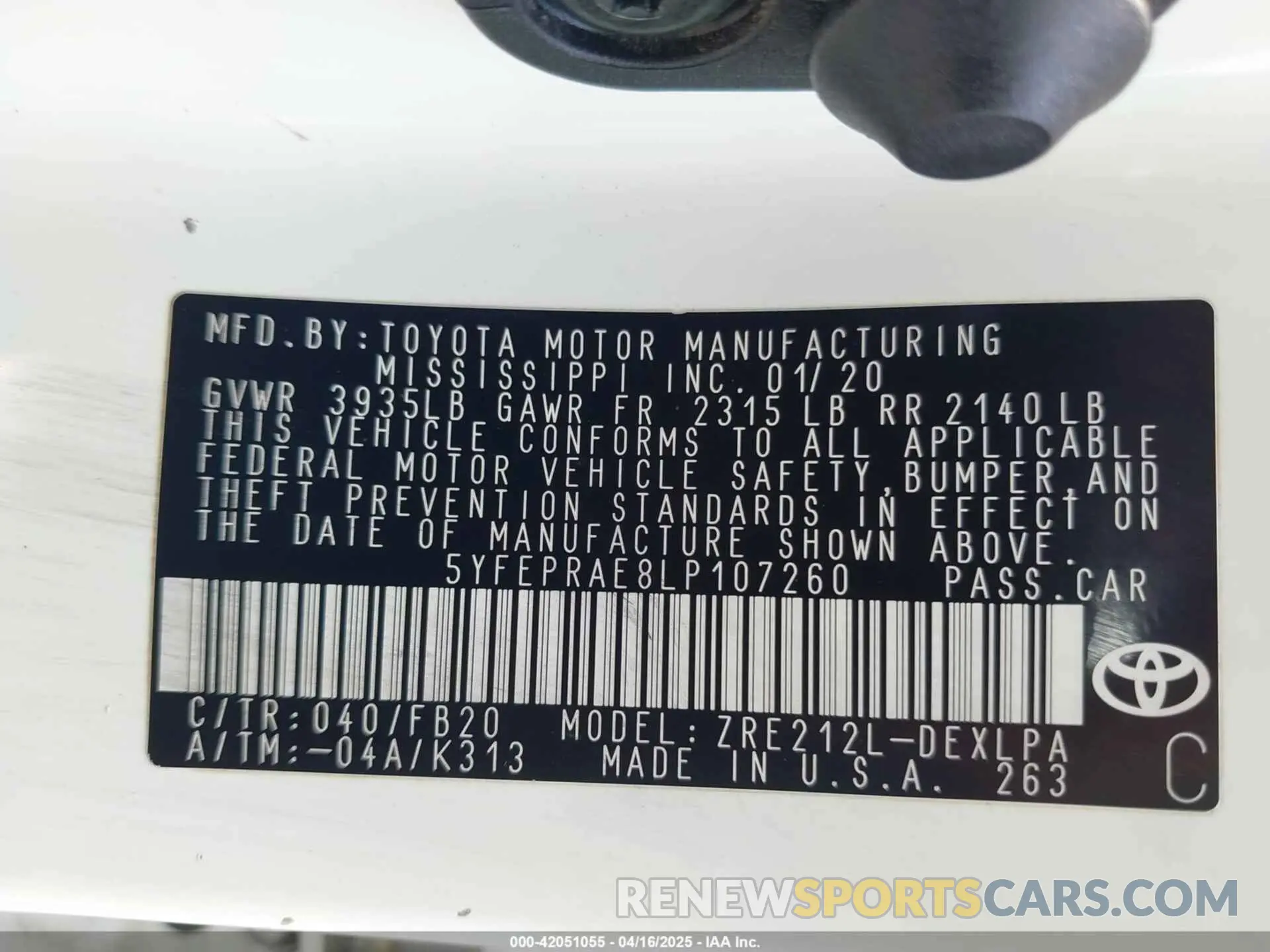 9 Photograph of a damaged car 5YFEPRAE8LP107260 TOYOTA COROLLA 2020