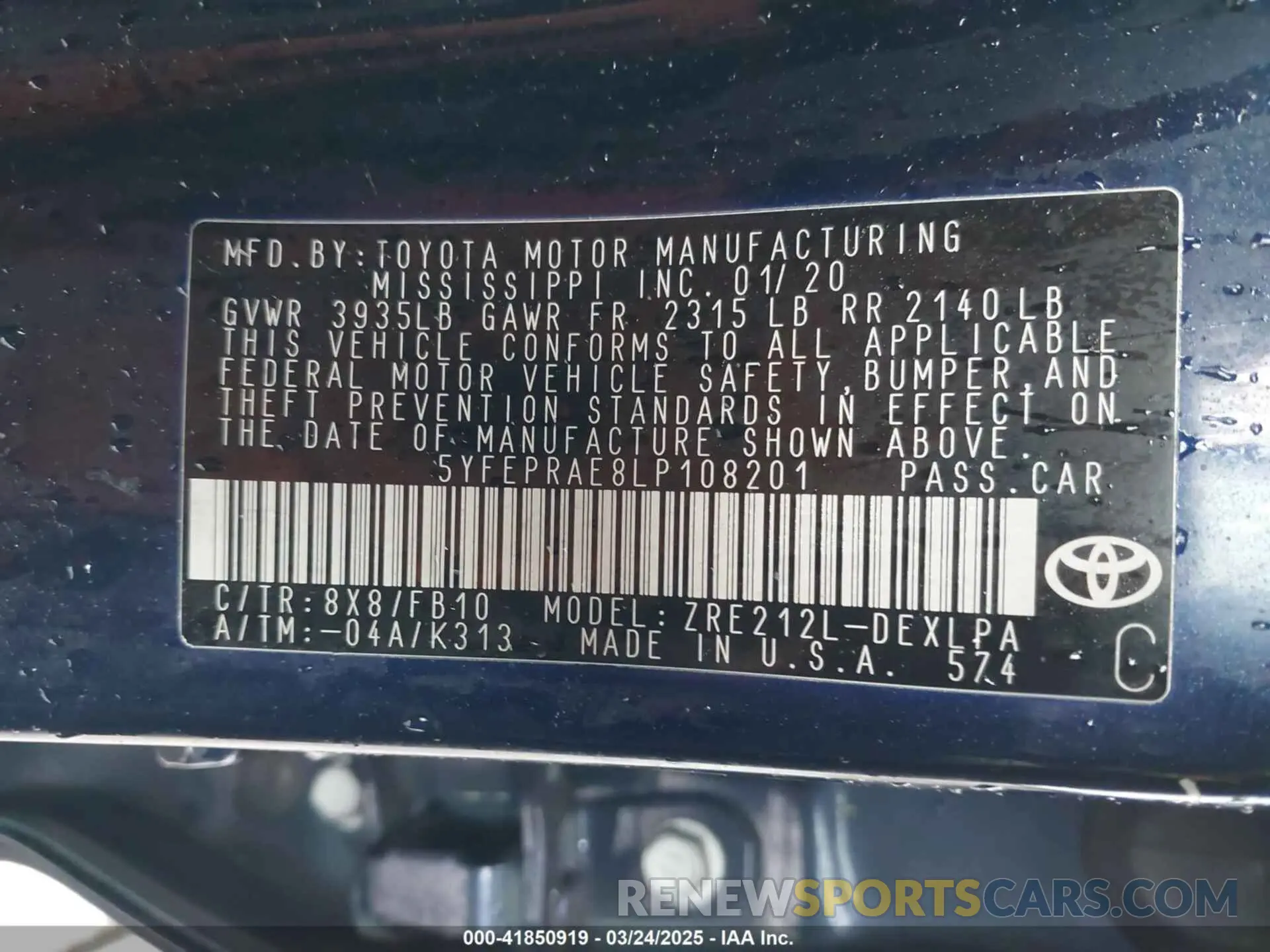 9 Photograph of a damaged car 5YFEPRAE8LP108201 TOYOTA COROLLA 2020
