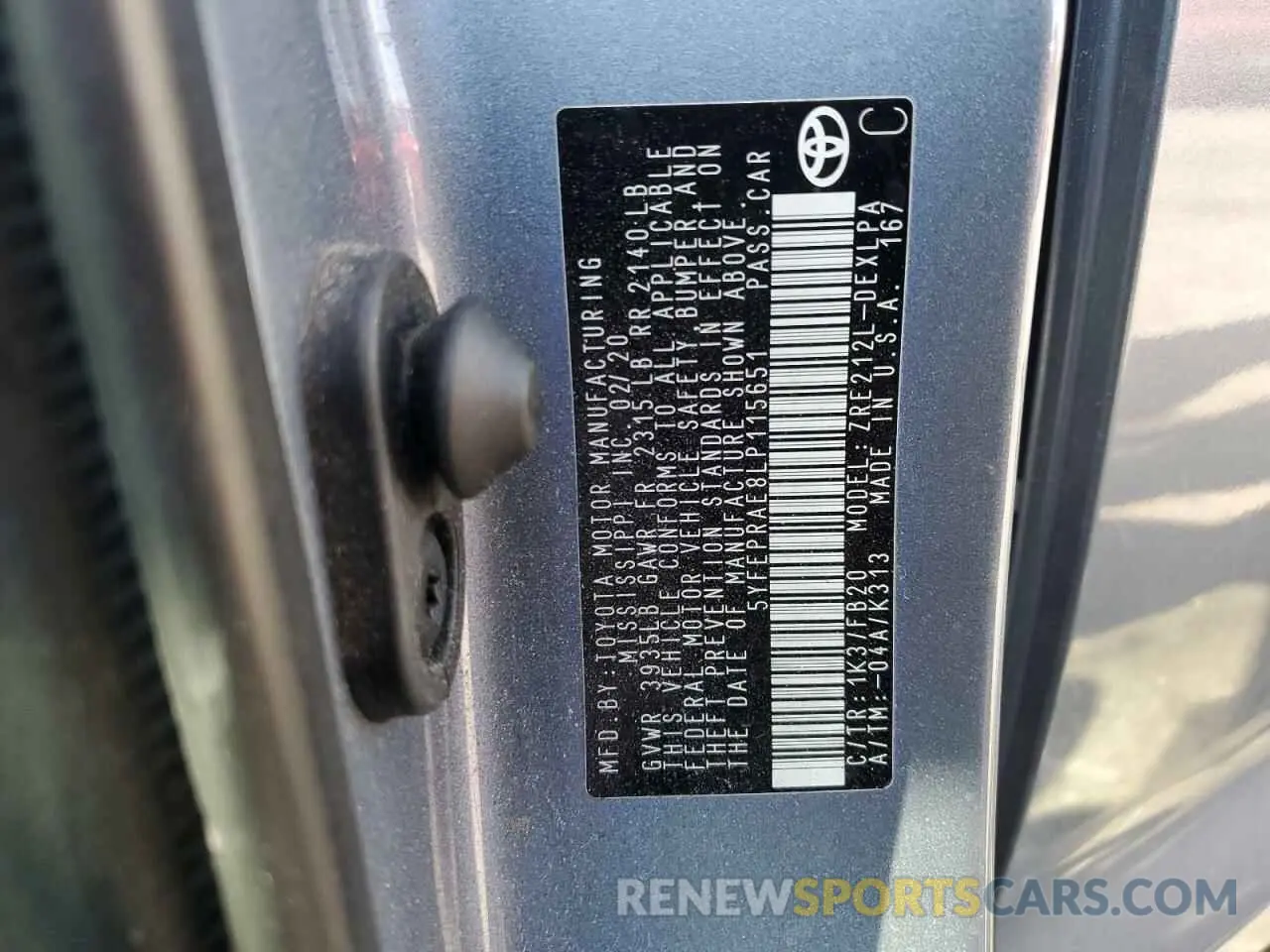 12 Photograph of a damaged car 5YFEPRAE8LP115651 TOYOTA COROLLA 2020