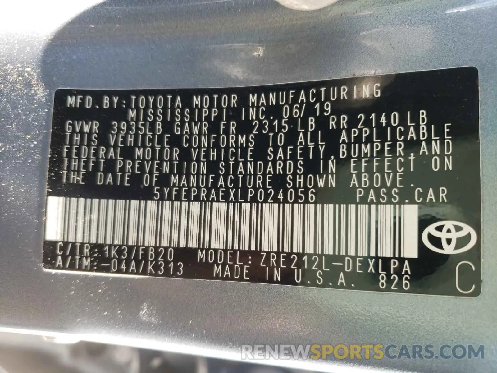 10 Photograph of a damaged car 5YFEPRAEXLP024056 TOYOTA COROLLA 2020