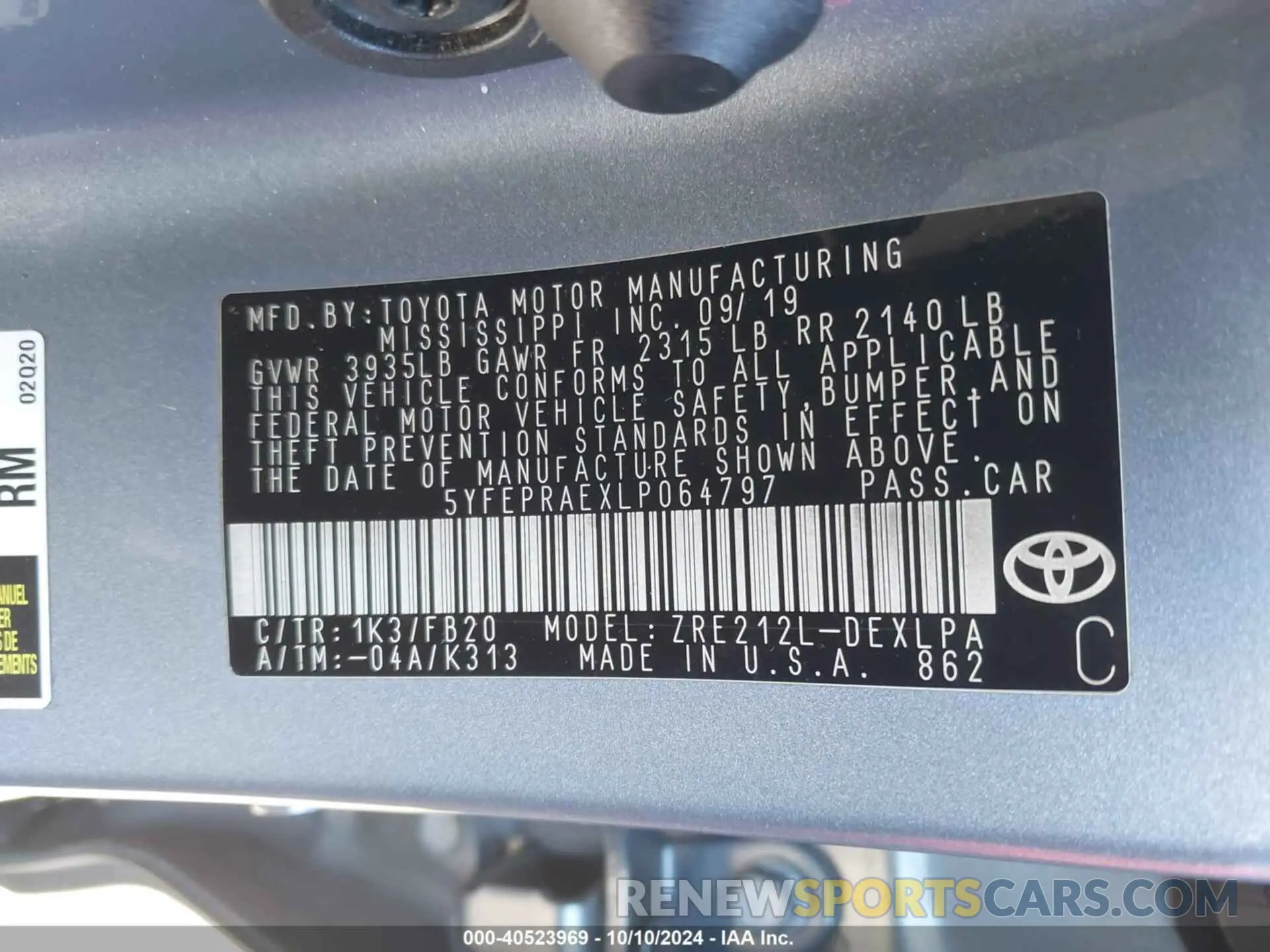 9 Photograph of a damaged car 5YFEPRAEXLP064797 TOYOTA COROLLA 2020