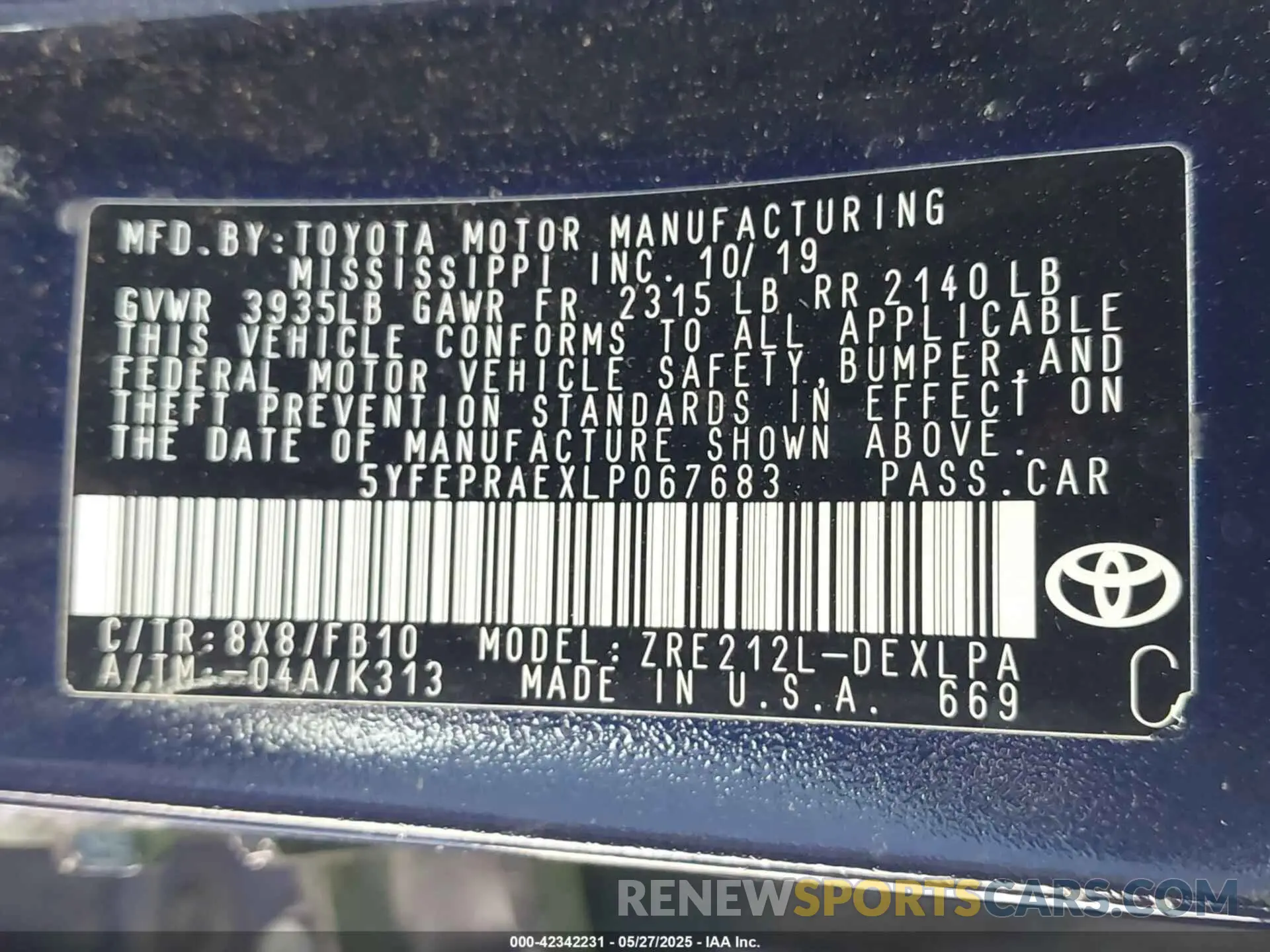 9 Photograph of a damaged car 5YFEPRAEXLP067683 TOYOTA COROLLA 2020
