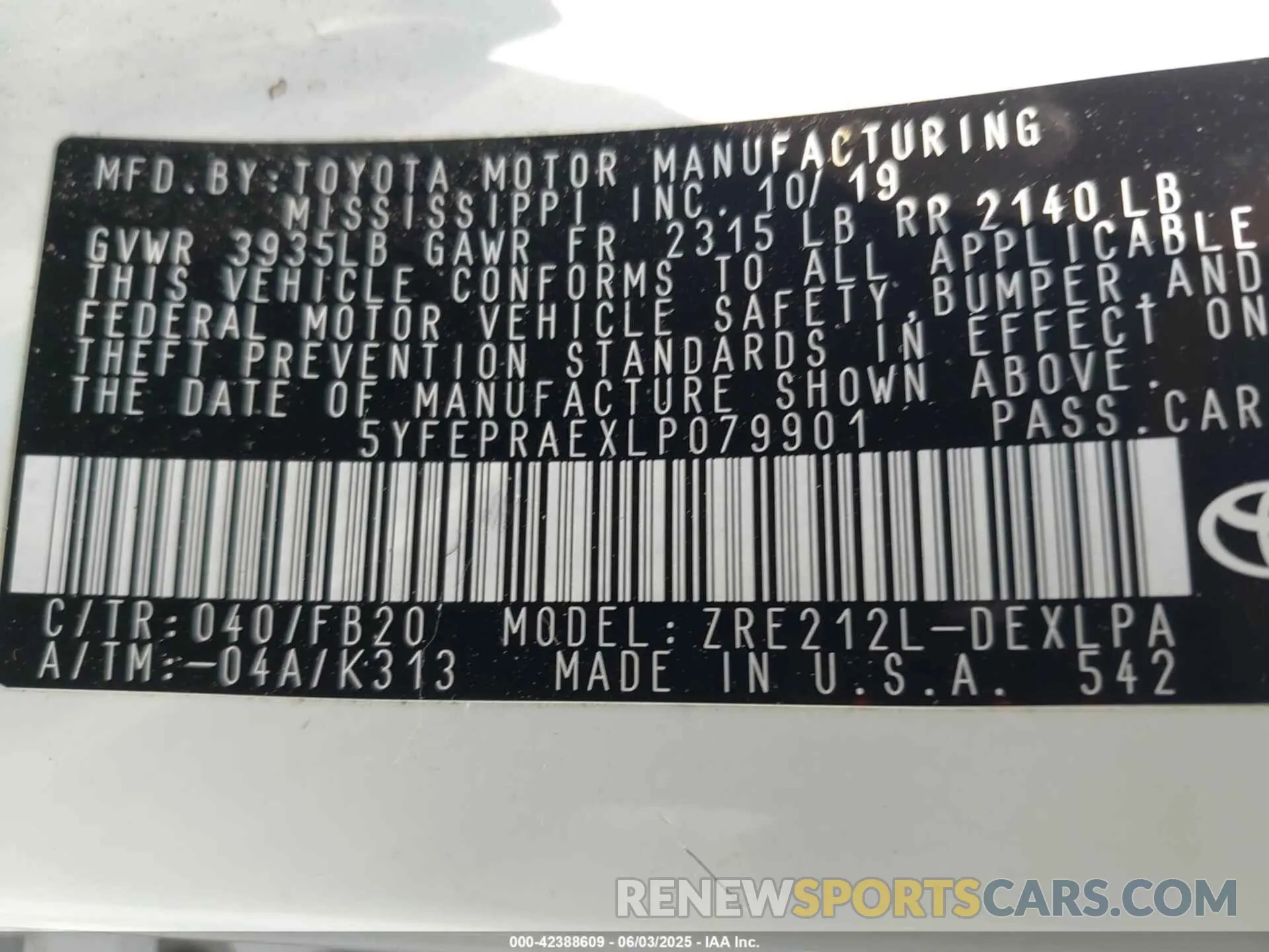 9 Photograph of a damaged car 5YFEPRAEXLP079901 TOYOTA COROLLA 2020