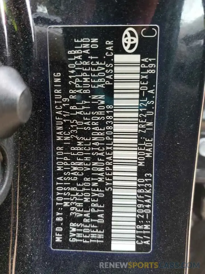 14 Photograph of a damaged car 5YFEPRAEXLP083818 TOYOTA COROLLA 2020