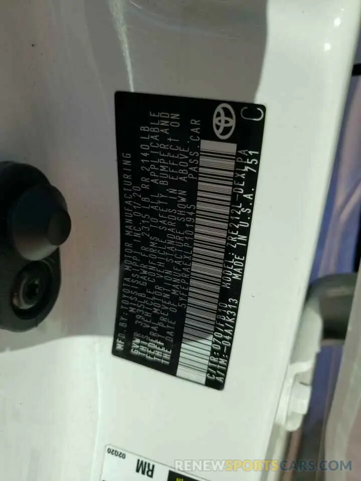 10 Photograph of a damaged car 5YFEPRAEXLP101945 TOYOTA COROLLA 2020