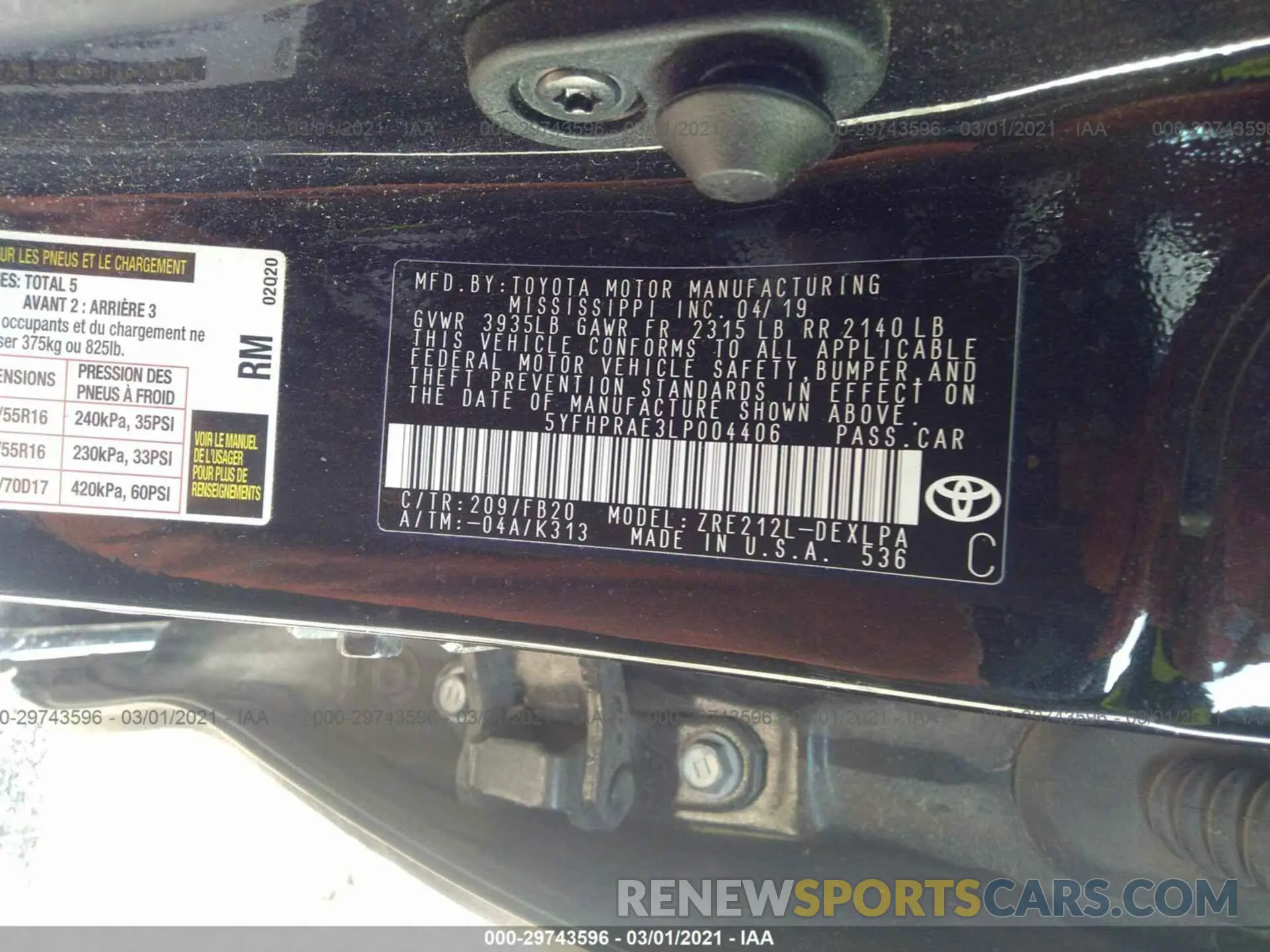 9 Photograph of a damaged car 5YFHPRAE3LP004406 TOYOTA COROLLA 2020