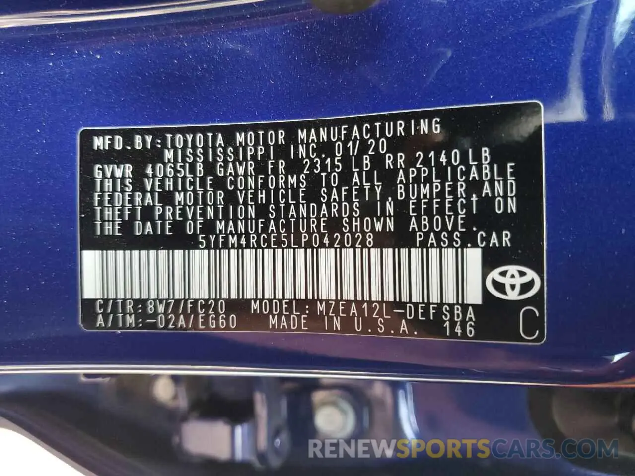 12 Photograph of a damaged car 5YFM4RCE5LP042028 TOYOTA COROLLA 2020